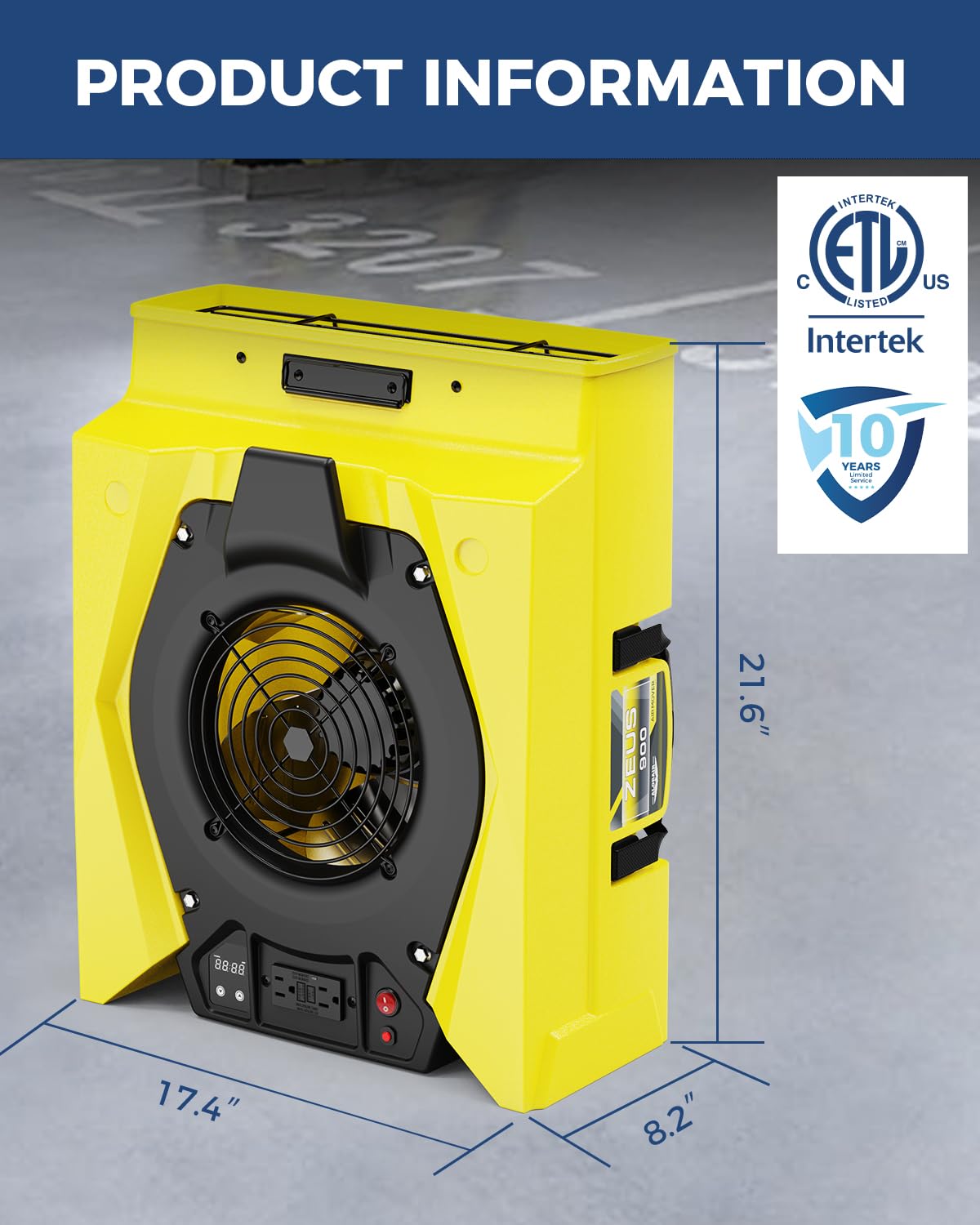ALORAIR Air Mover,1/4 HP 950 CFM Floor Blower Fan with Dual GFCI Outlets, 4 Speeds, 5 Blower Angles & Daisy Chain - Ideal for Carpet Floor Dryer and Water Damage Restoration (Zeus 900 Yellow)