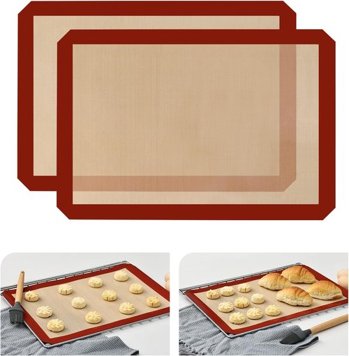 KitchenRaku Silicone Baking Mats - 2-Pack Reusable Nonstick Sheets, 16.5"x11.6", BPA Free for Cookies & Pastries