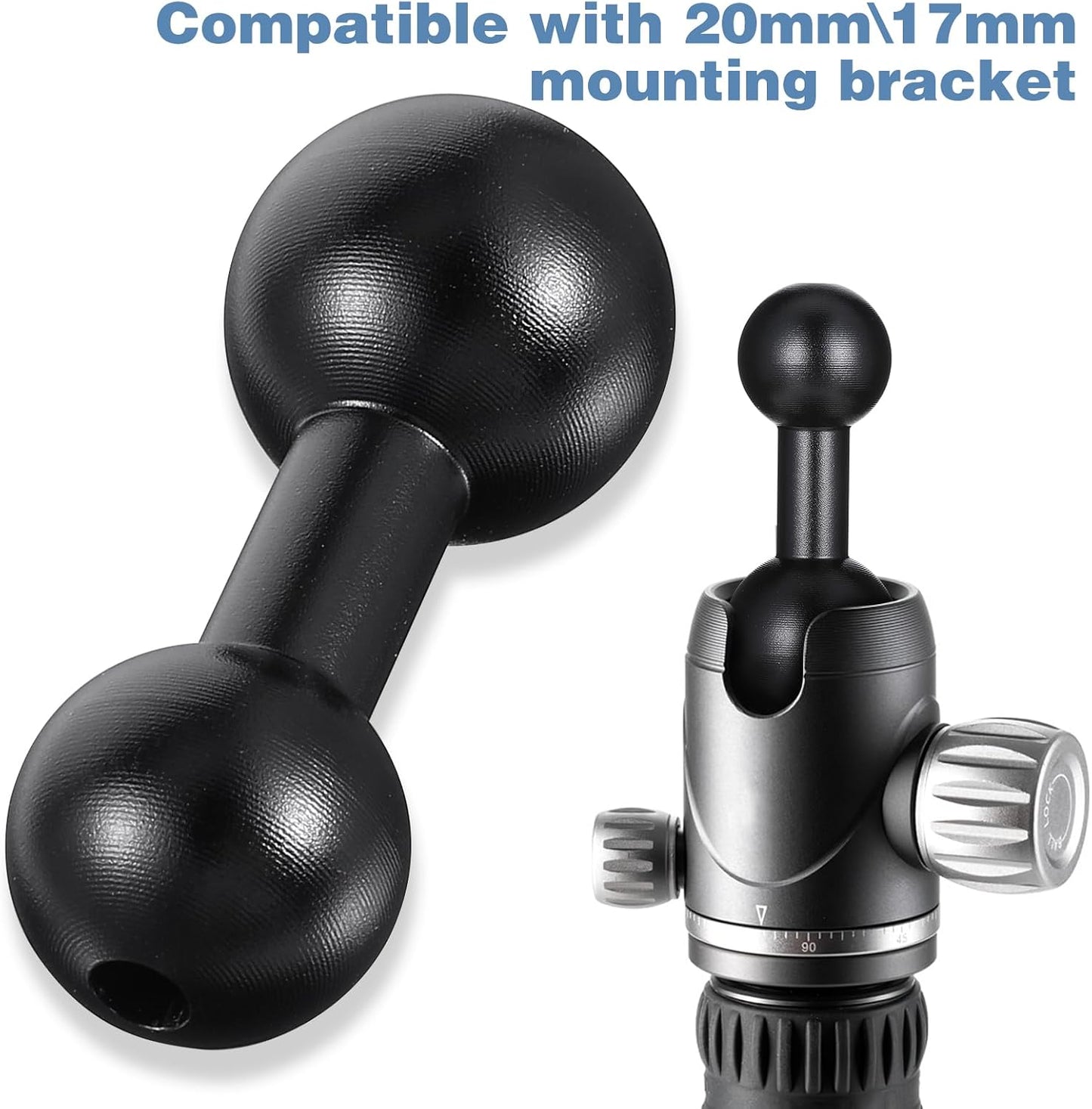 Exircy 20mm 17mm 17mm Aluminum Ball to Ball Adapter Extension Connector, Black Balls Mount Arm for GPS Devices