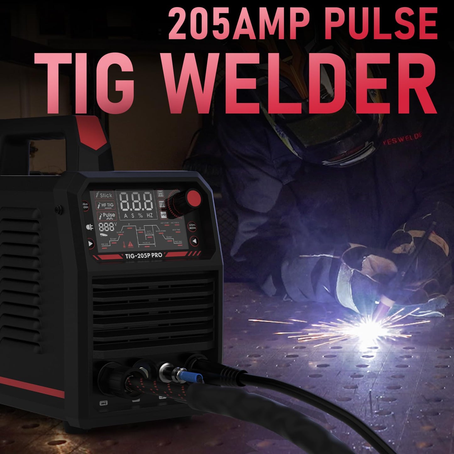 YESWELDER 205A Tig Welder with Pulse Large LED Display, STICK/DC TIG/PULSE TIG 3 In 1, 110&220V Dual Voltage TIG Welding Machine TIG-205P
