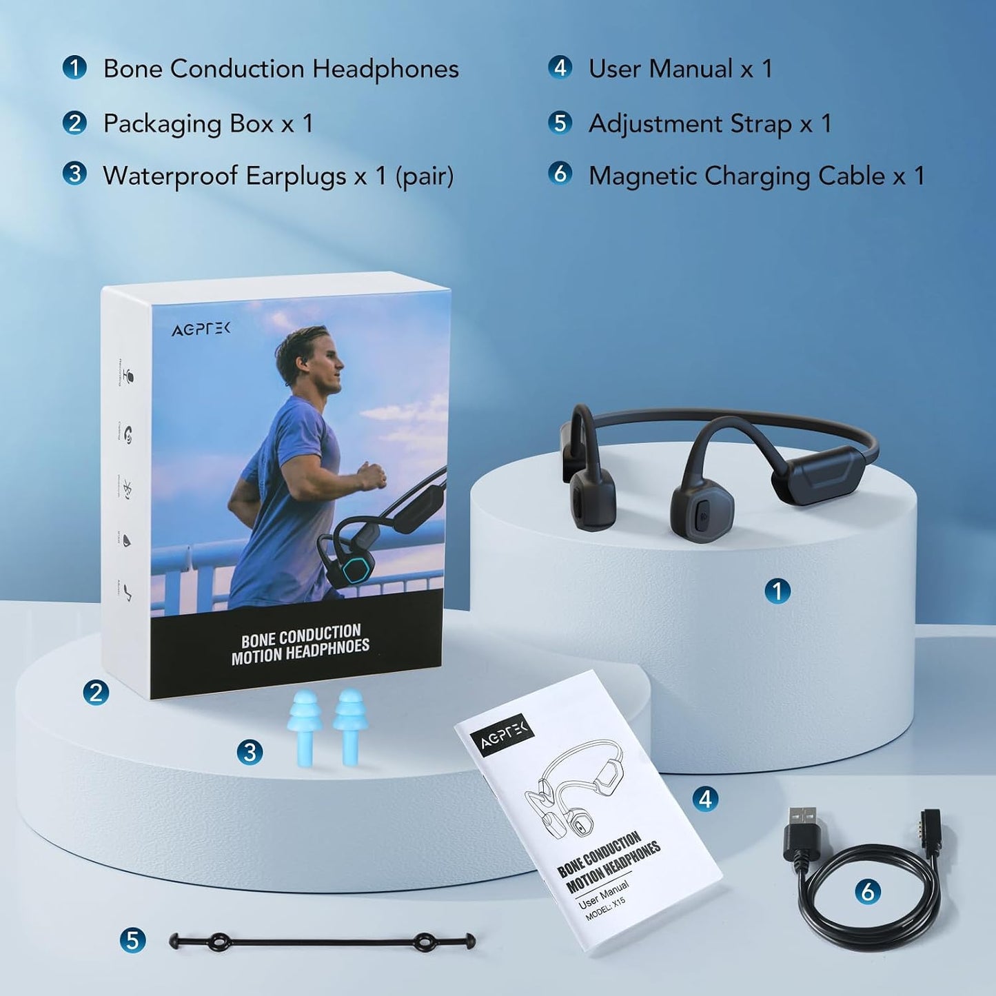 X15 MP3 5.3 Swimming, 32GB AGPTEK Waterproof Player with Bluetooth for Non-in-Ear Bone Conduction Headphones