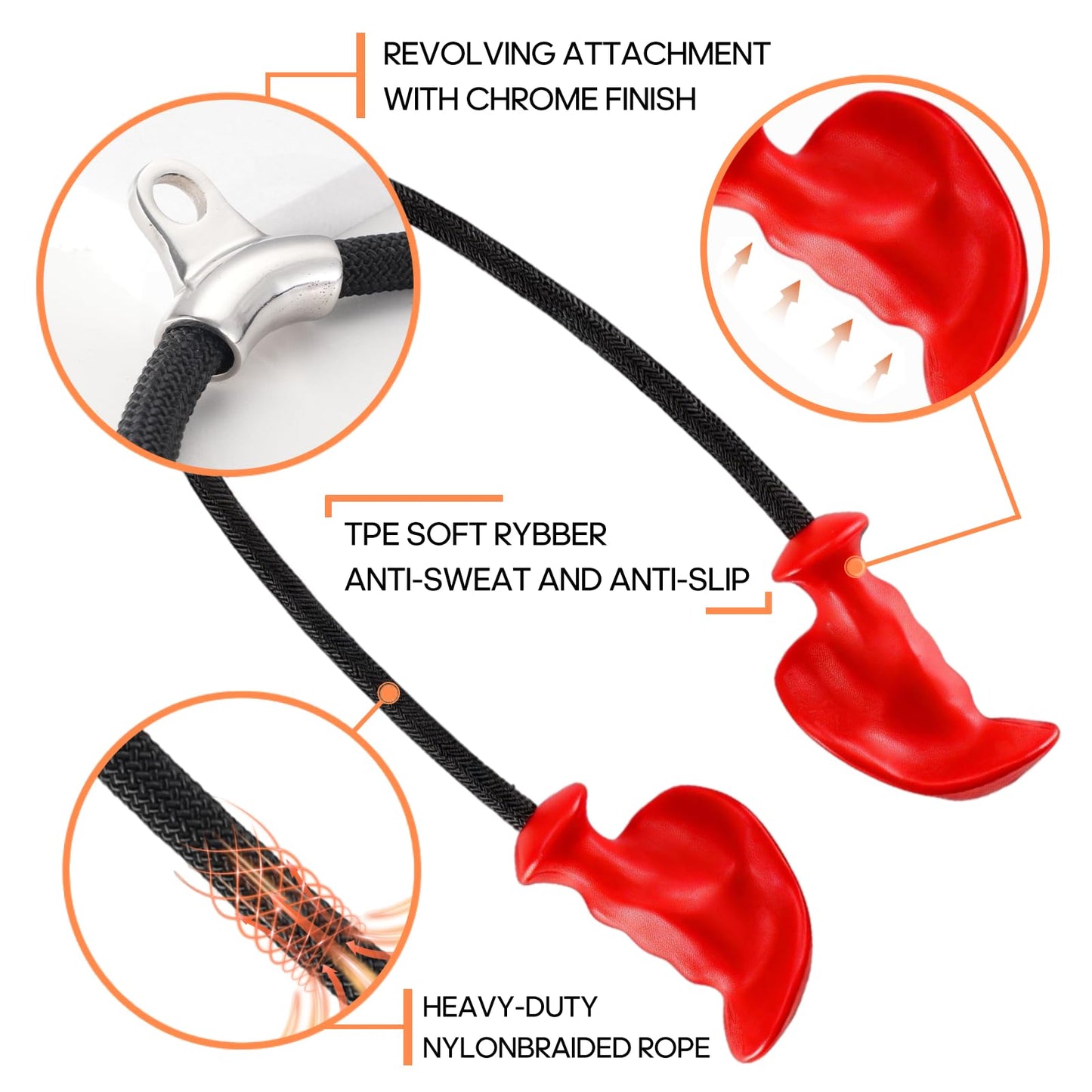 ZKN NEW DAWN Tricep Rope Pull Down Attachment with Ergonomic Handles,Triceps Rope for Cable Machine Pulley System,Home Gym Accessories (Red)