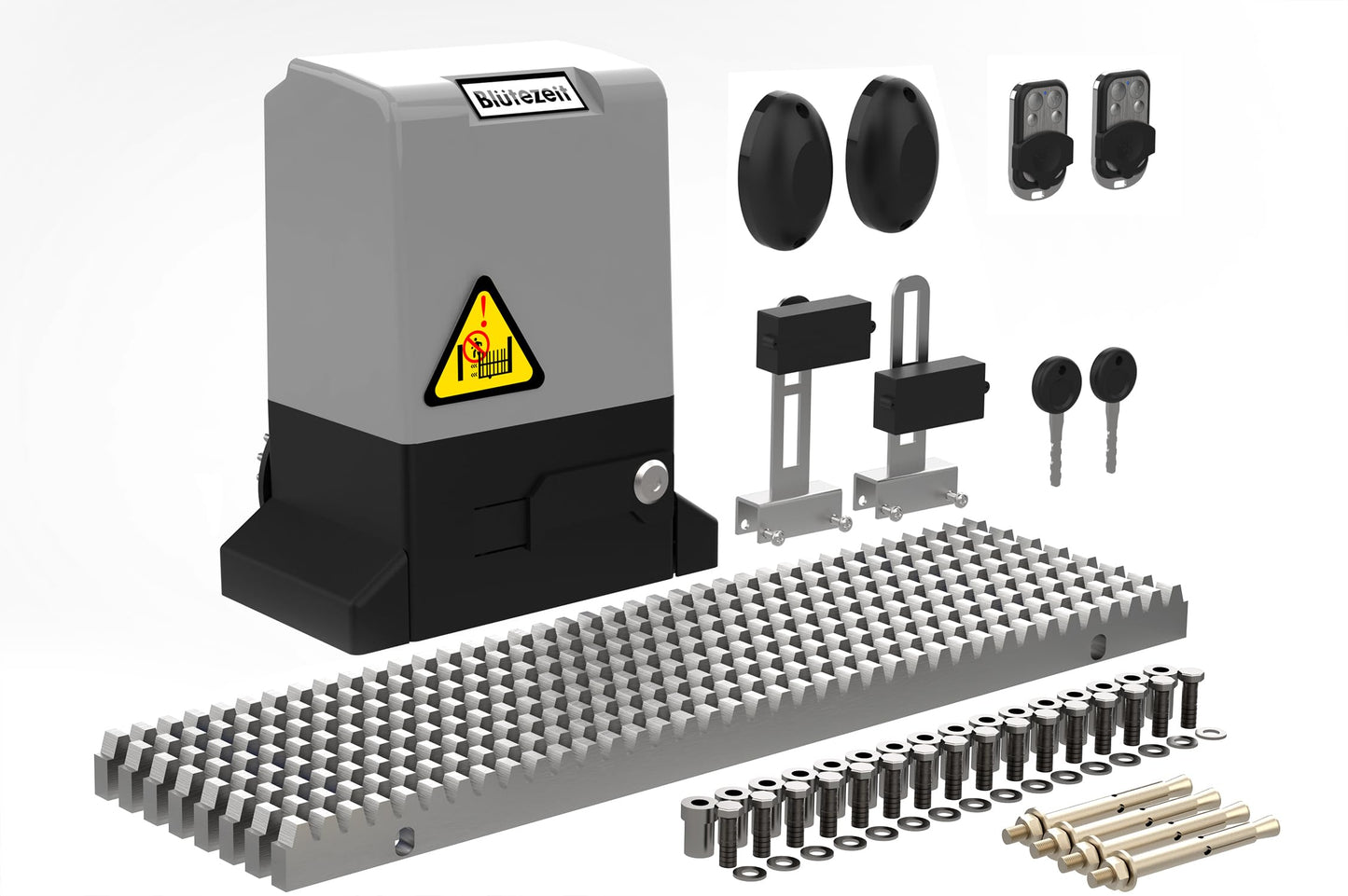 Blütezeit 220V Automatic Sliding Gate Opener (220~240V), 1800lb Rack Driven Slide Gate Motor 370W with 2 Remotes & IR Sensor, 1/2HP Electric Driveway Operator Complete Kit for Gates up to 40ft