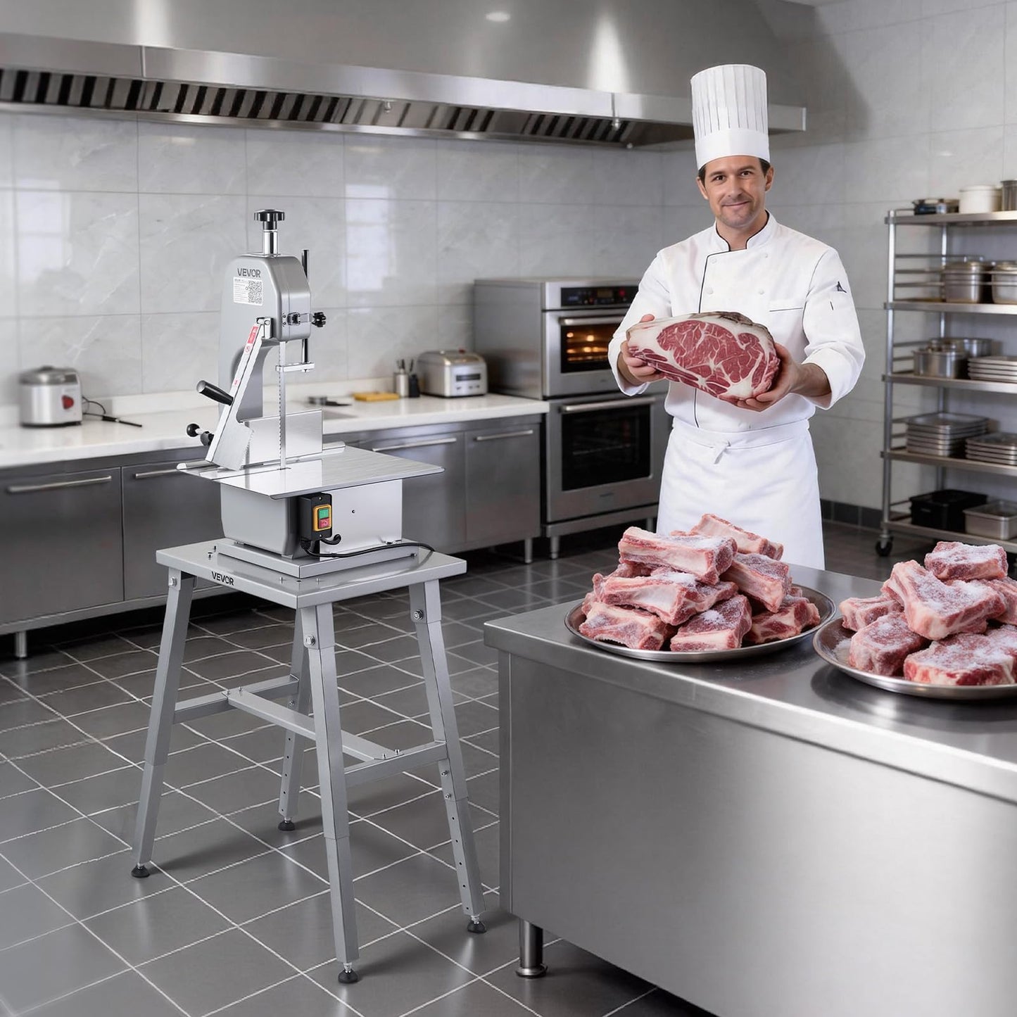 VEVOR Electric Meat Bandsaw Stand, Floor Stand with Adjustable Height, Stable H-Shaped Frame, Anti-Slip Foot Pads, for Our Bone Saw Machine, Compatible with Models BS-130/HC-130&BS-250/HC-250
