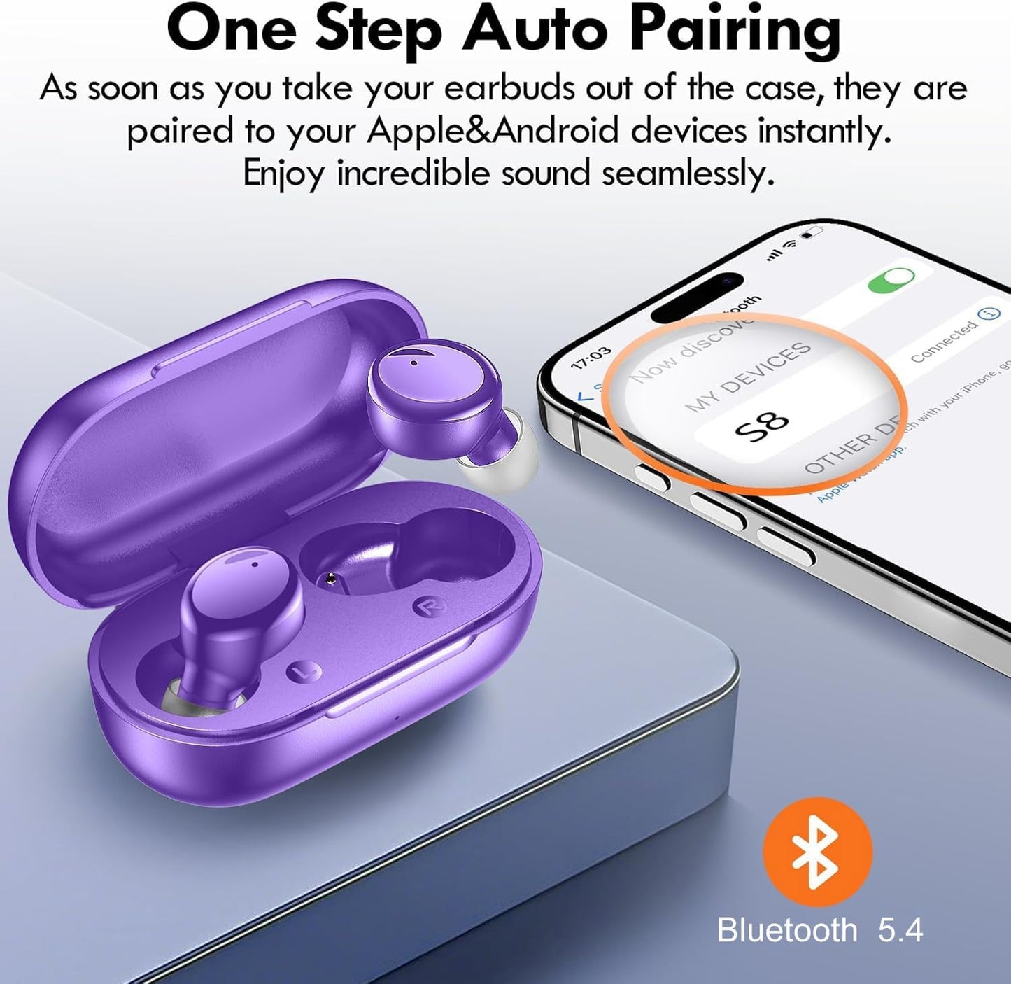 5.4 48H Headset Lanteso True Wireless Bluetooth Earbuds, Playtime,Light Weight Headphones in Ear Buds Built in Mic