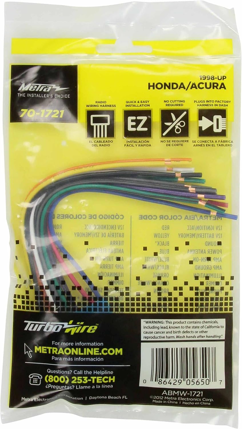 Metra 70-1721 1998-2013 Wiring Harness Fits Select Acura/Suzuki/Honda Vehicles
