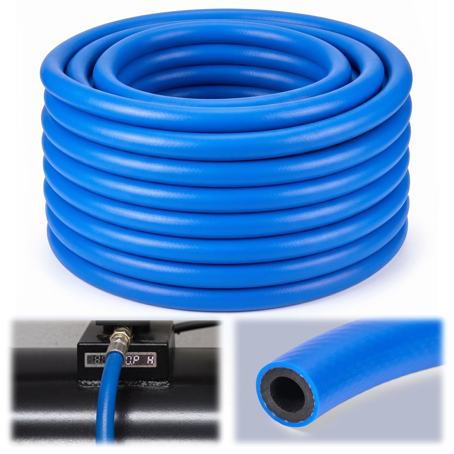 Klyyo Clyro 1/2 Inch PVC Air and Water Hose, ID 300 Psi Blue Hose for Air Compressors, Pneumatic Tools, Garden Watering, Industrial and Home Use(300ft)