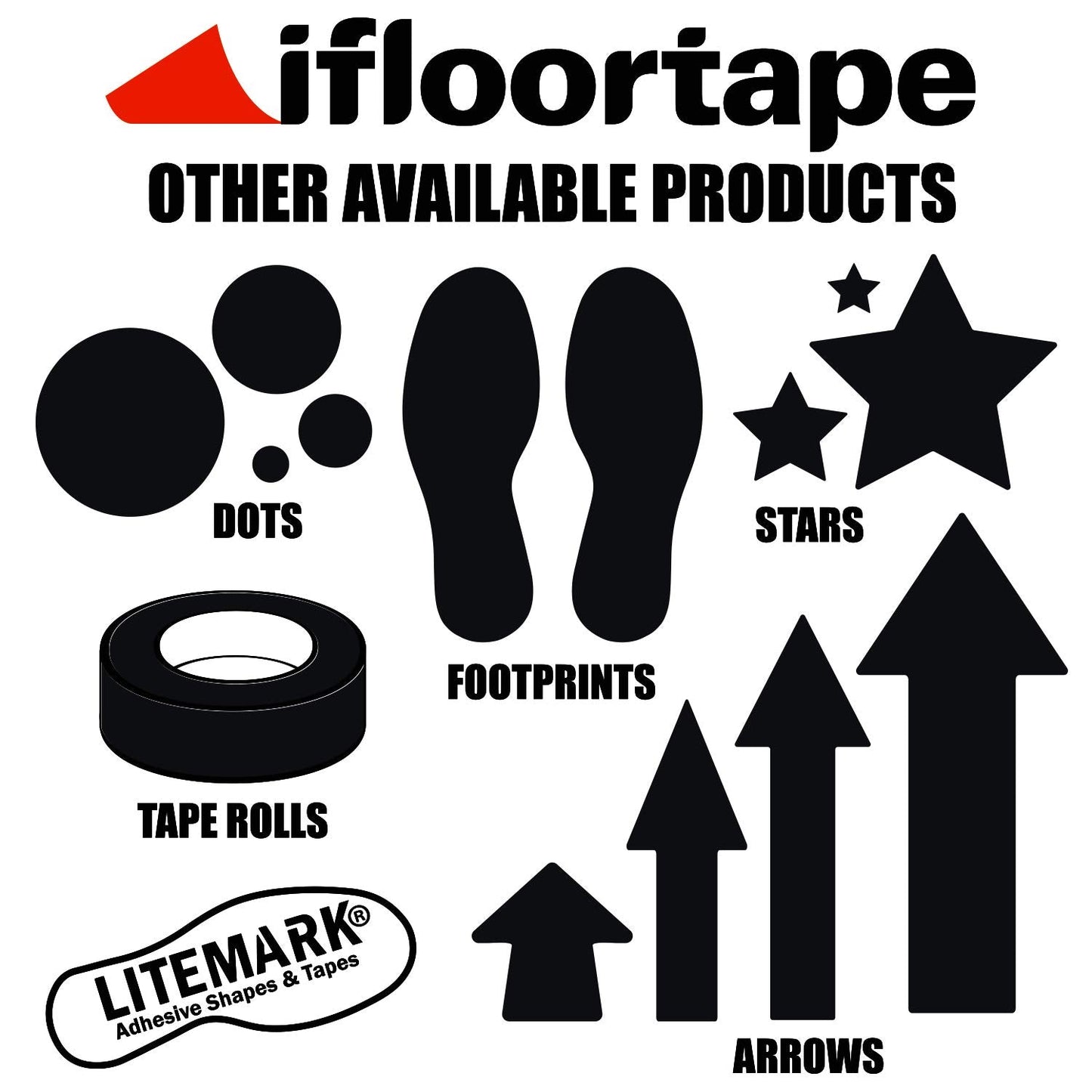 LiteMark Large Arrow Stickers, Durable Gloss Finish Black Arrow Decals for Floors, Walls, Direction Guidance - (12 Inch, Pack of 6 Arrows)
