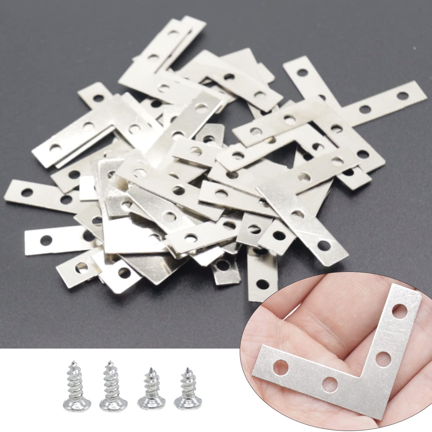 Joyangy 40 Pack Silver L Corner Brackets, 1.5x1.5inch Small Decorative Iron Corner Braces for Wood, Metal Flat Bracket Braces for Furniture, Shelf Support, Home and DIY Projects