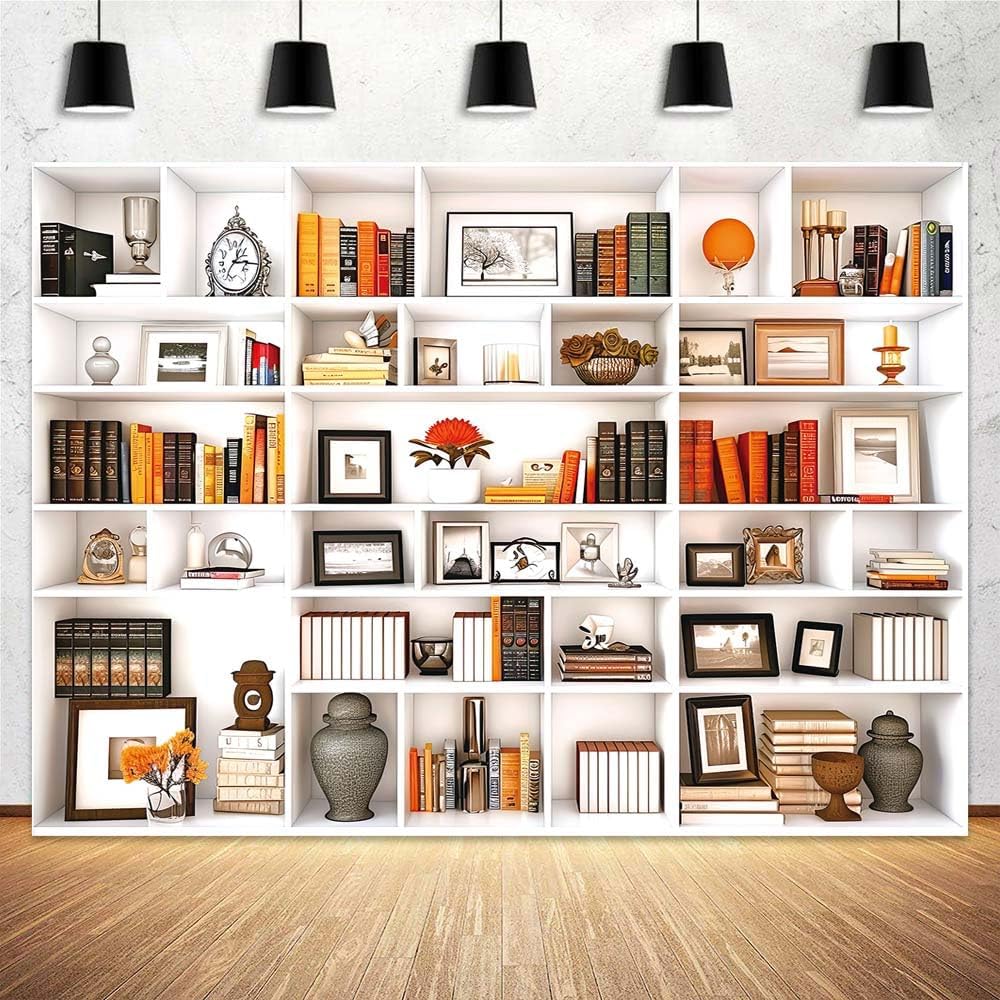 Etsyoki 5X3FT White Office Modern Bookcase Photography Zoom Backdrops for Home Office Decoration