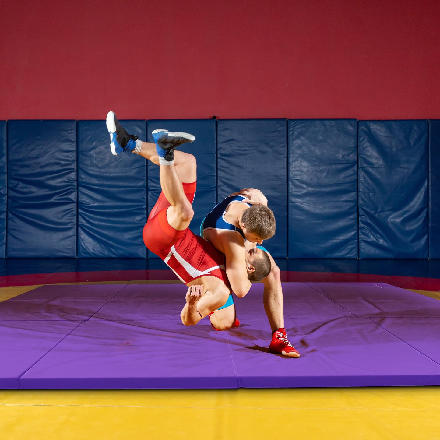 BalanceFrom 10x4 Feet 4-Panel Folding Gymnastics Mat – 2-Inch Thick Pad with Vinyl Surface and Carrying Handles for Tumbling, Yoga, Pilates, Home Workouts, and Martial Arts