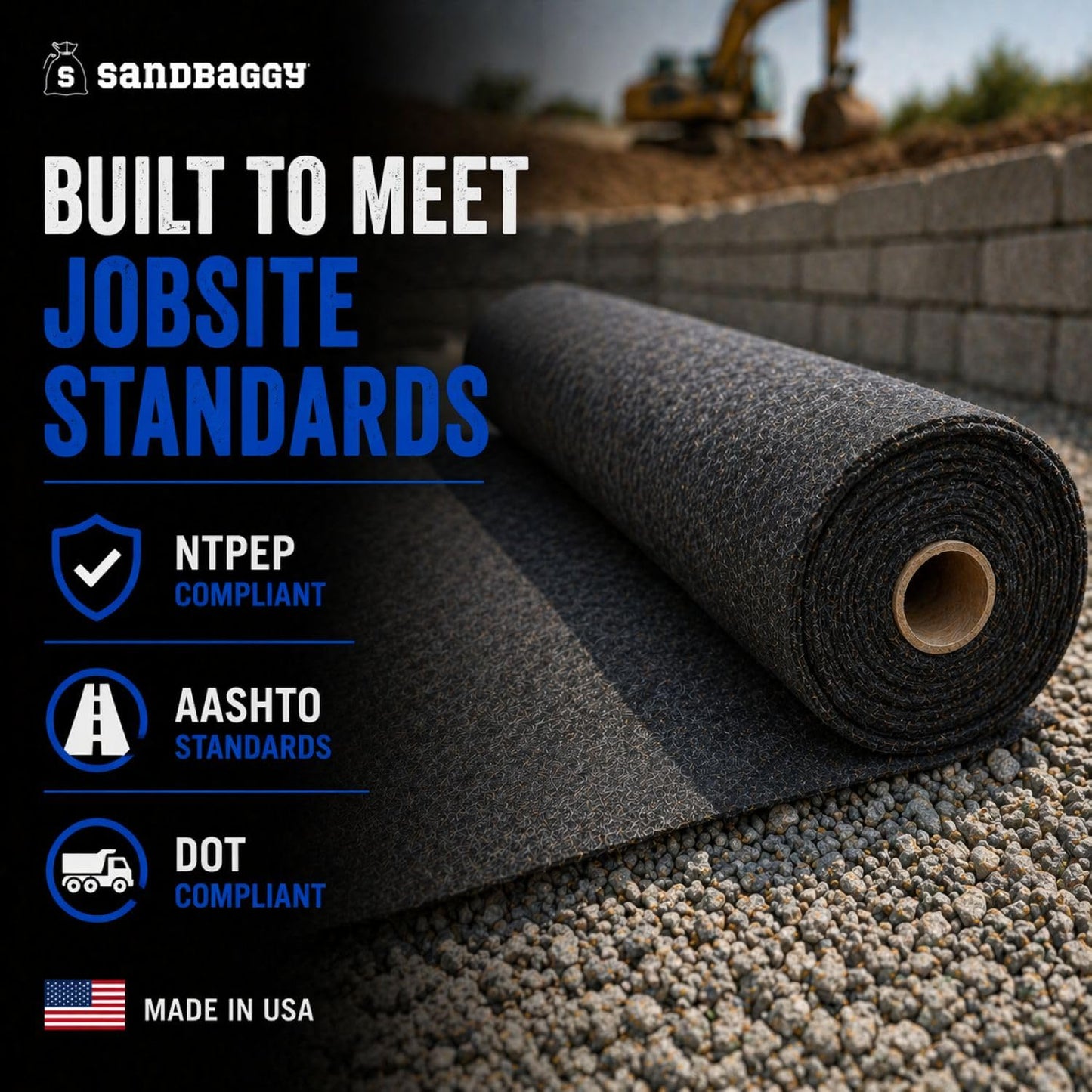 Sandbaggy Retaining Wall Fabric | Non-Woven Geotextile Filter Fabric (8 oz) – Drainage Fabric for Behind Retaining Walls & Landscape Use – USA Made (3 ft x 100 ft Roll)
