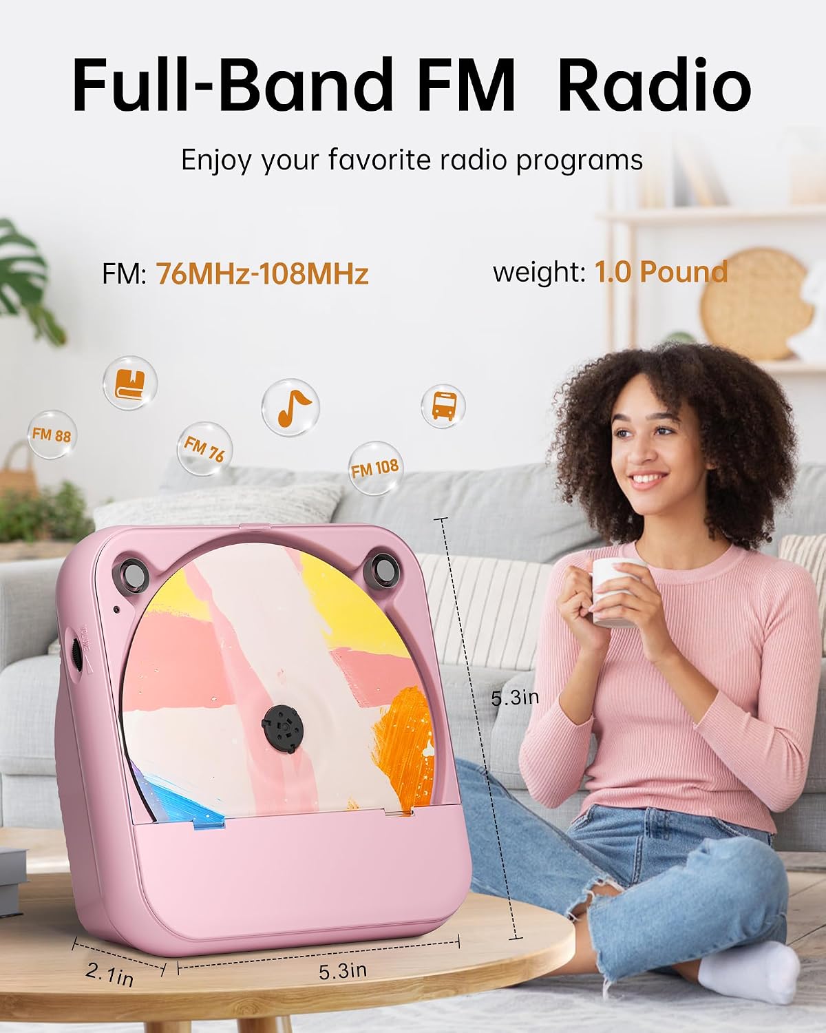 ENVYCLOUD Portable CD Player with Bluetooth, Rechargeable Wireless Mini Desktop for Home with HiFi Speaker, Cute CD