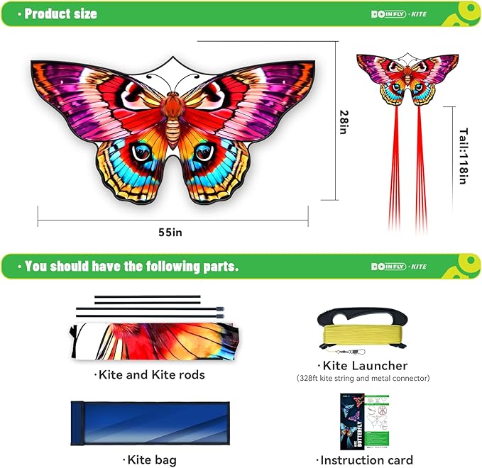 Butterflys for Kids, Beautiful Kite Easy to Fly for Beginners with 328 ft Line & Line Winder (Flame Butterfly Kite（Red）, 1)