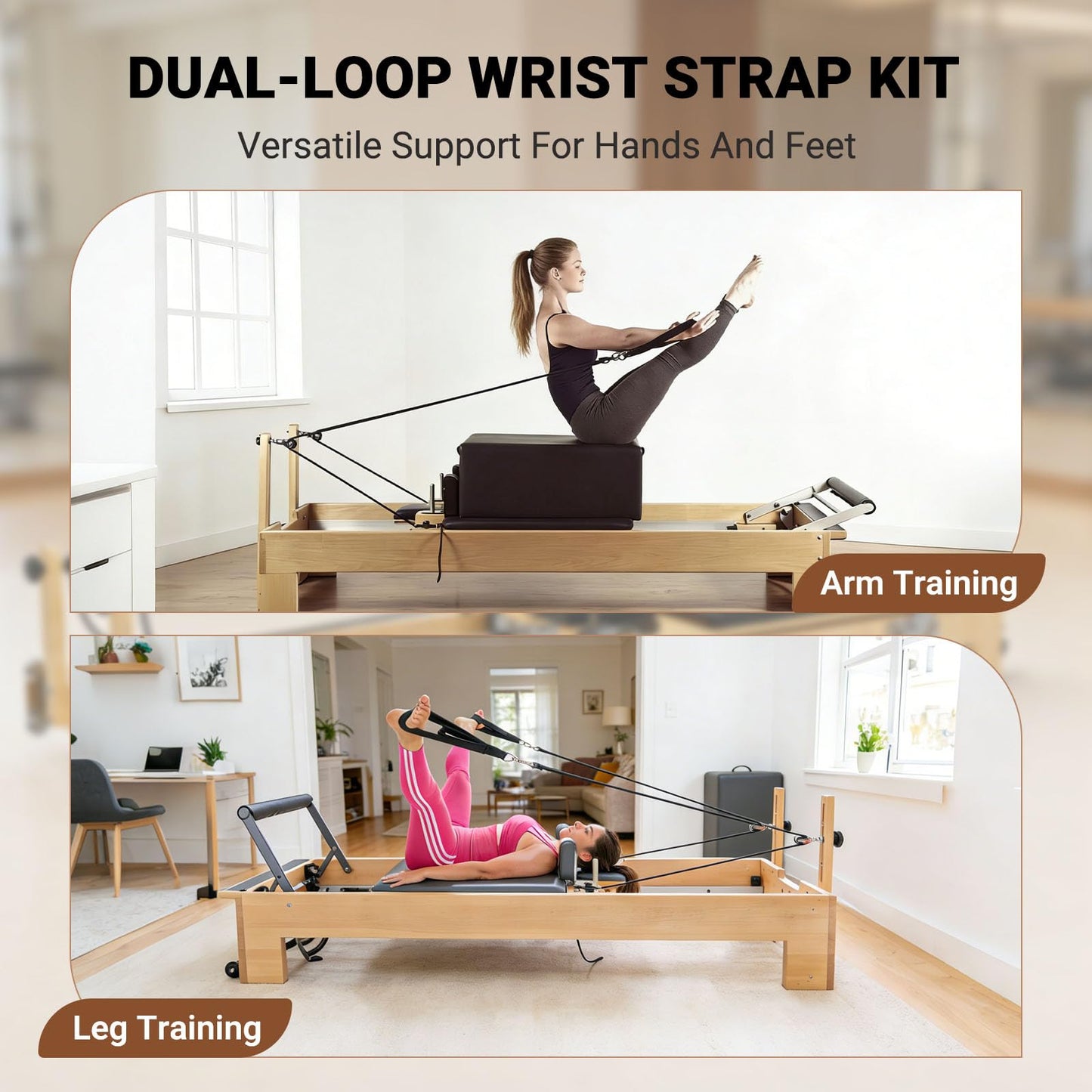 YIBEICO Padded Double Loop Kit for Balanced Body Pilates Reformer, Straps with D Rings for Studio, for Clinical, for Allegro 1 Pilates Reformers Equipment