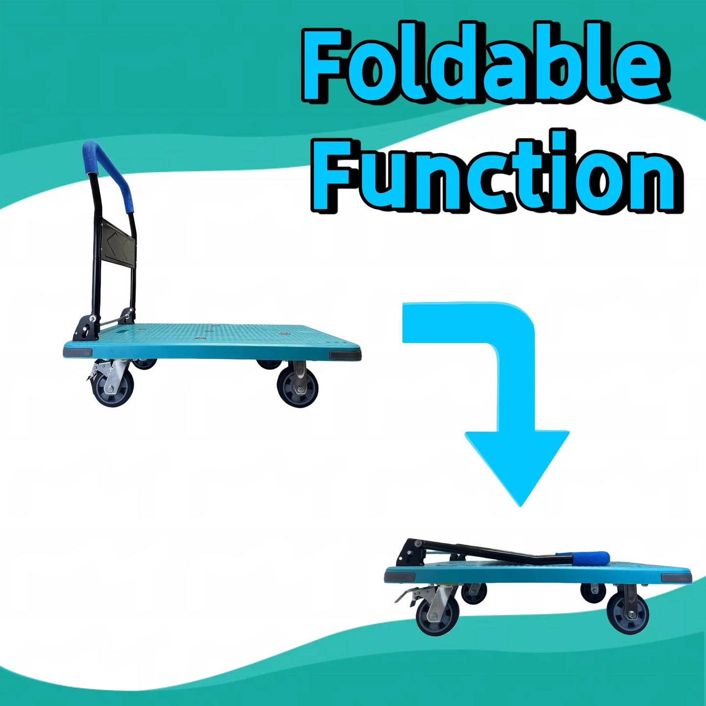YVZNC Heavy Duty Flatbed Cart with Brake Wheels,Push Cart Dolly,Suitable for Outdoor and Warehouse Workers for Moving Goods on Smooth and Rough Surfaces,Carries 1323lbs（35.4"x23.6"x34.6"）