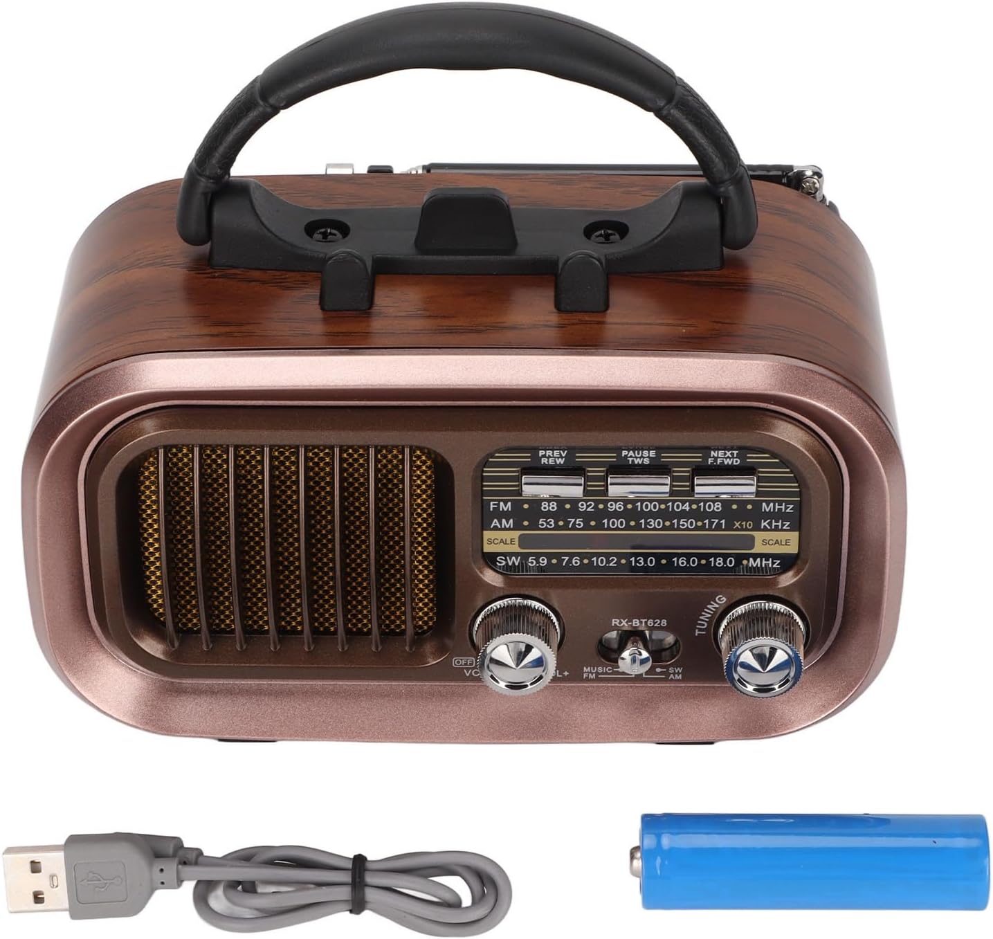 Diyeeni 3 (RXBT628) Portable Vintage Radio Speaker Bluetooth, Multifunctional Design, Bands AM FM Radio, Portable