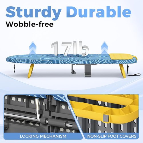 KINGBOARD Mini Ironing Board - Foldable Tabletop Design with Iron Holder | Compact 12x32 Blue for Easy Travel & Dorm Storage