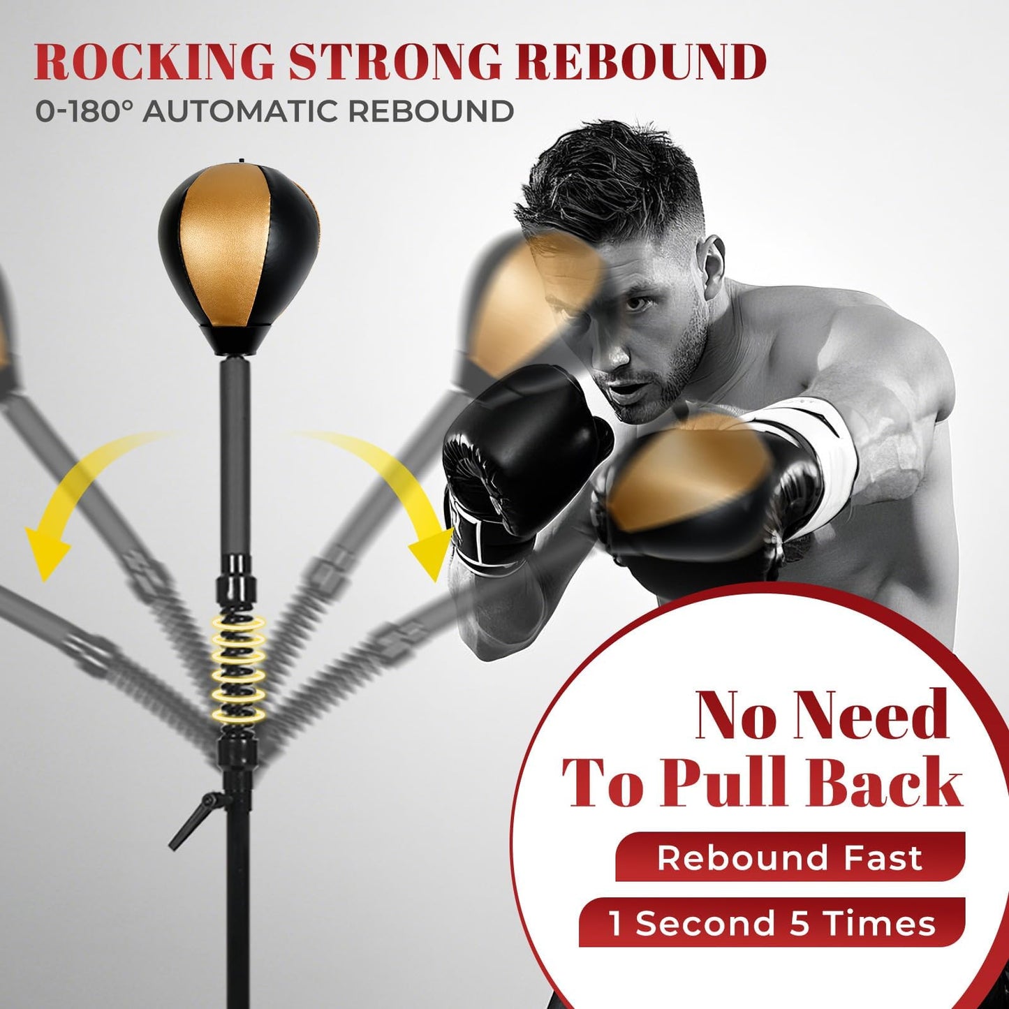 57-75IN Punching Bag Reflex Ball Speed Bag Free Standing Boxing Bag with Adjustable Height & Reinforced Spring Strong Durable Relief Stress Ball