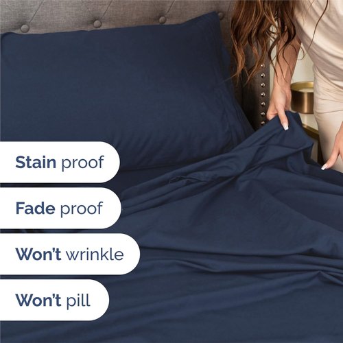 King Size 4-Piece Sheet Set | Skiennix Comfy, Breathable & Cooling Bed Sheets - Ultra-Soft, Deep Pockets, Navy Blue