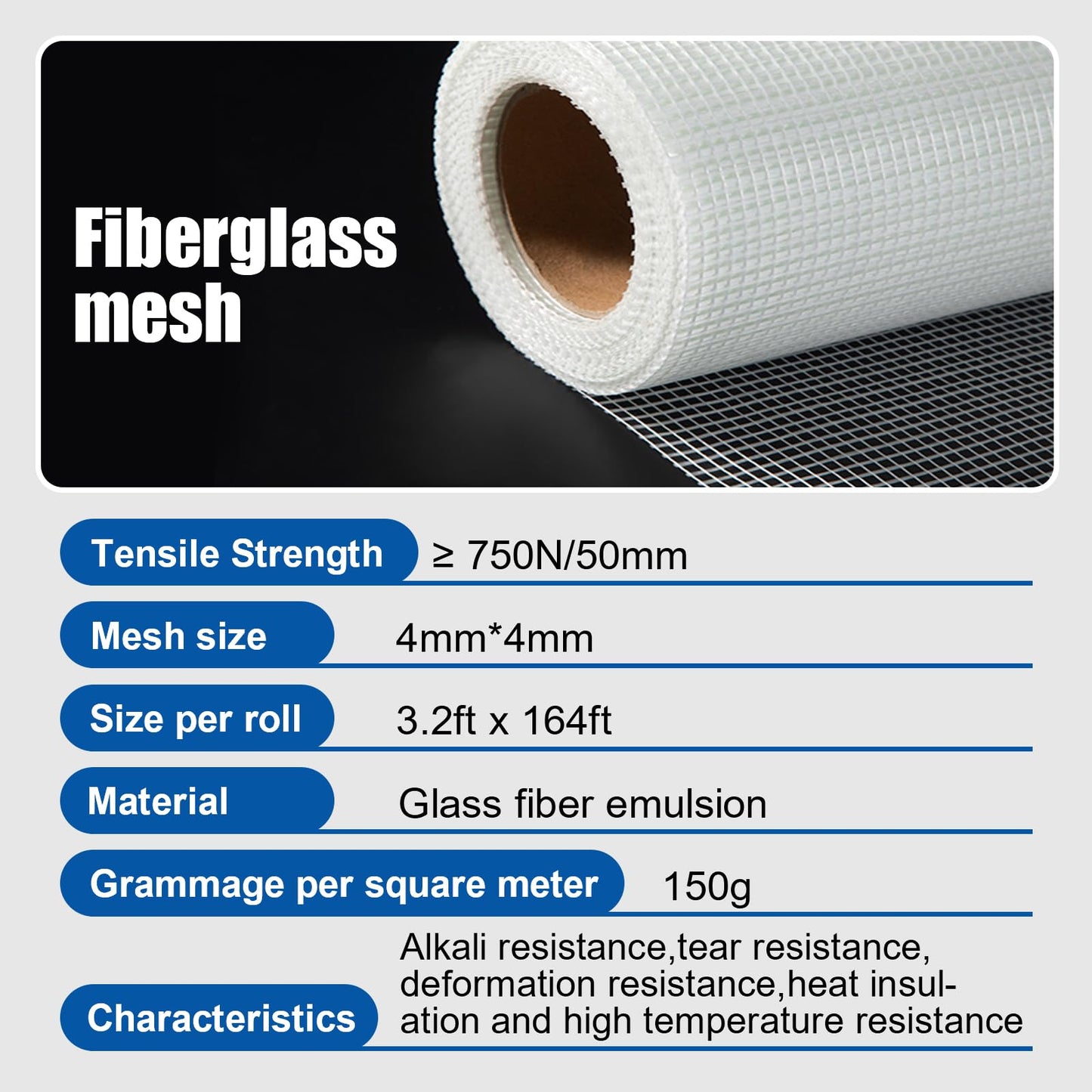 Fiberglass Mesh 3.2ft x 164ft,Fiberglass Mesh Plastering Mesh Enhanced Strength and Stability for Wall