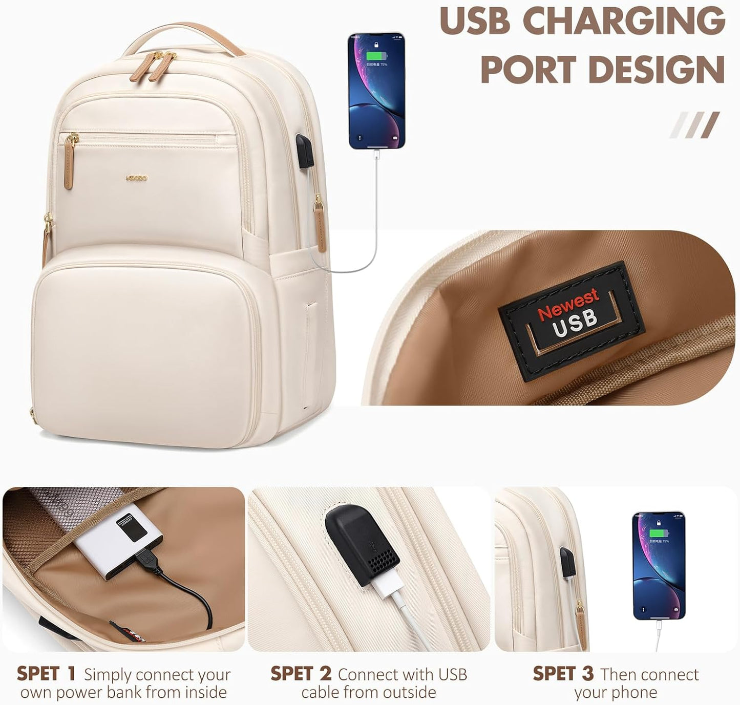 Backpack Men,15.6Inch Backpack pack MDODO Lunch for Women Insulated Lunch Box with USB Charging Port, Diaper Laptop