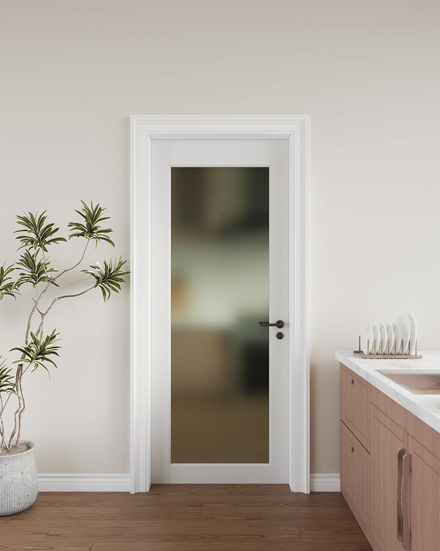 28"x 80" 1-Lite Frosted Glass French Interior Slab Door, Solid Core Wood with MDF Door Panel for Bedroom Closet Laundry Pantry Bathroom White Pre-Finished Surface Paintable, w/o Hardware