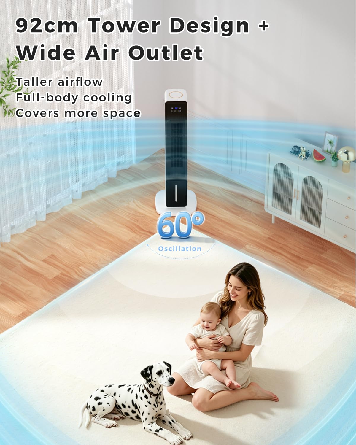 Evaporative Air Cooler, 3-in-1 Portable AC Tower Fan Air Conditioner with 4 Modes & 3 Speeds, 24H Timer, Remote 60°Oscillating Tower Fan, Quiet Swamp Cooler, Tower AC for Bedroom Office, 36inch, Black