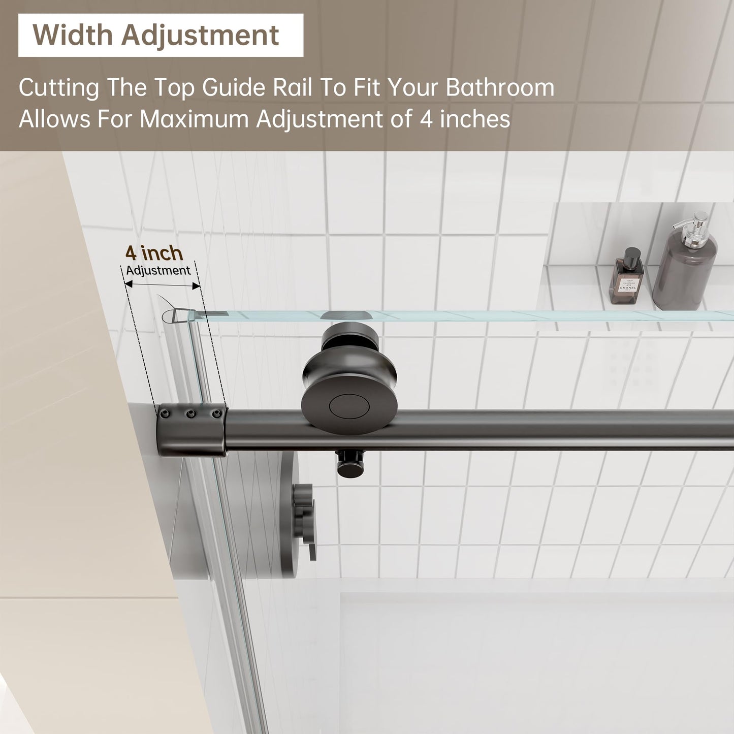 Frameless Sliding Shower Door 56-60 in W x 74 in H, Stainless Steel Frameless Shower Door with 5/16" (8mm) Clear Tempered Glass,Explosion-Proof Film, Silent Soft-Close Design,Matte Black