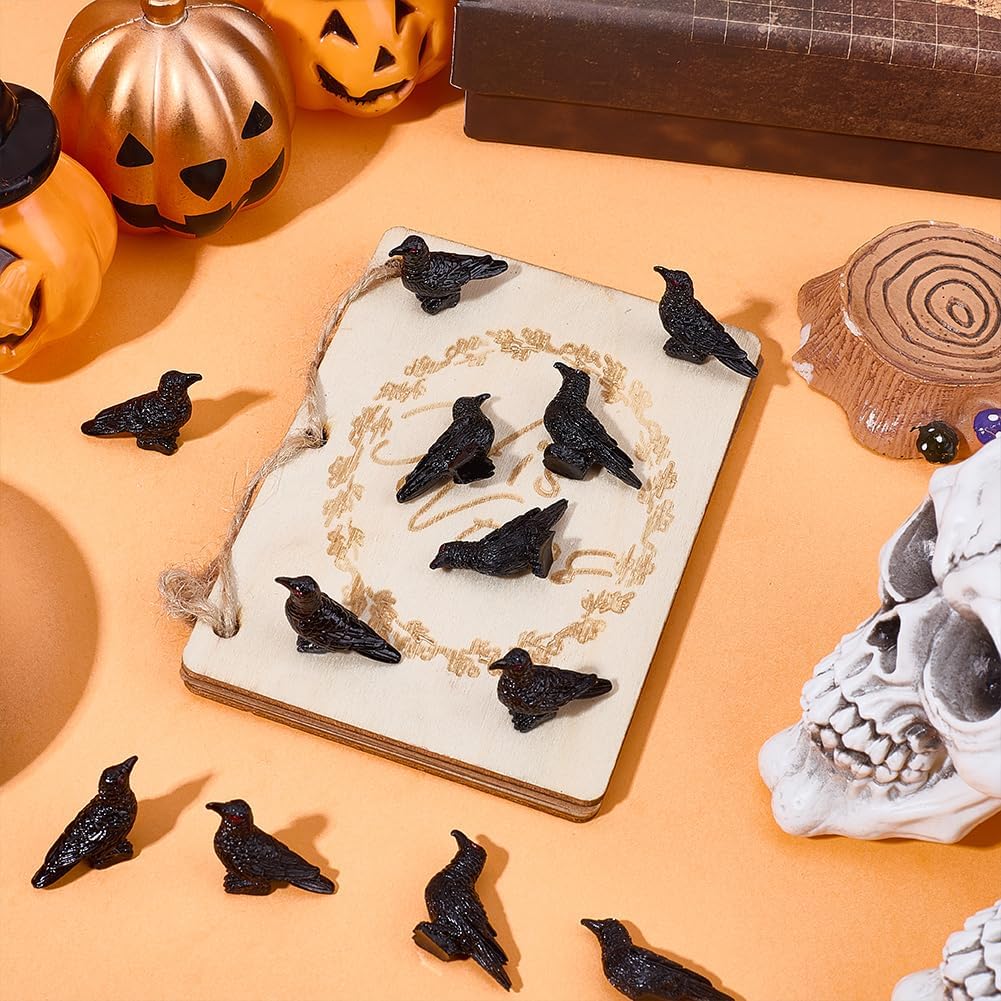 Skiennix 50Pcs Mini Black Resin Crows - Gothic Halloween Decorations for Home & Garden Decor