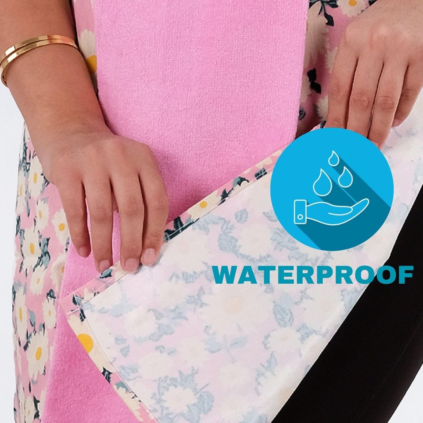 OceanSSH Floral Kitchen Apron and Oven Mitt Set-(4 pieces); Multicolor Waterproof Apron - Oven Mitt - Pot Holder - Hand Towel (pink)