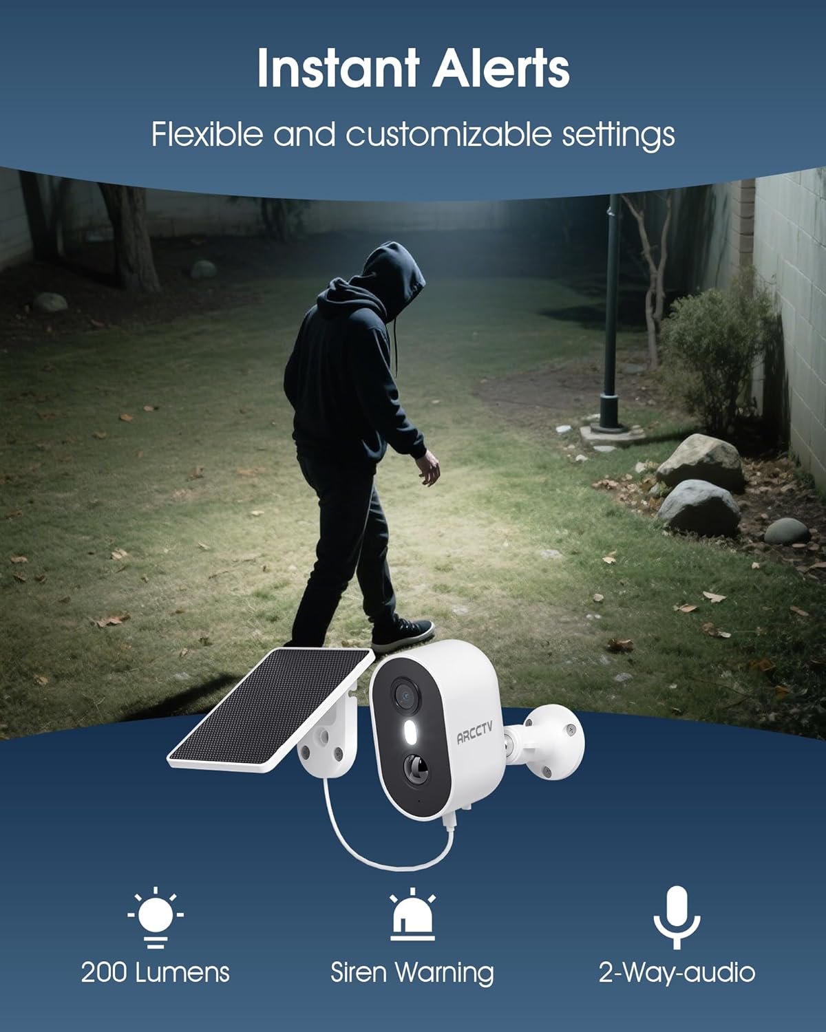 ARCCTV 4MP 2-Way-Audio, 2.4G/5G Security Camera Wireless Outdoor, Recharge Battery Powered WiFi Camera with Solar
