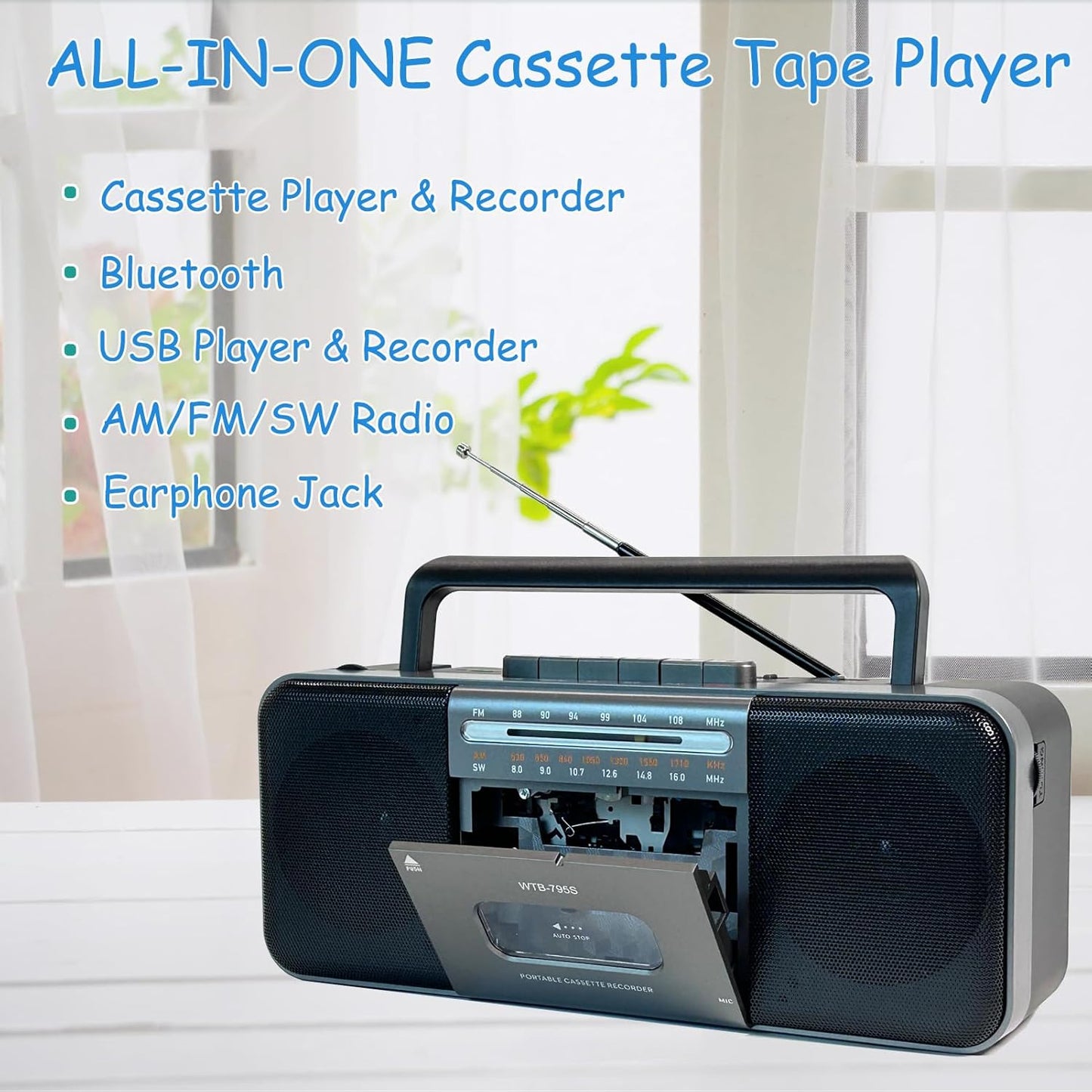 WIITHINK Cassette 10W Cassette/U MP3 Portable Tape Player Recorder,AM/FM/SW Radio with Bluetooth,USB/SD, Big