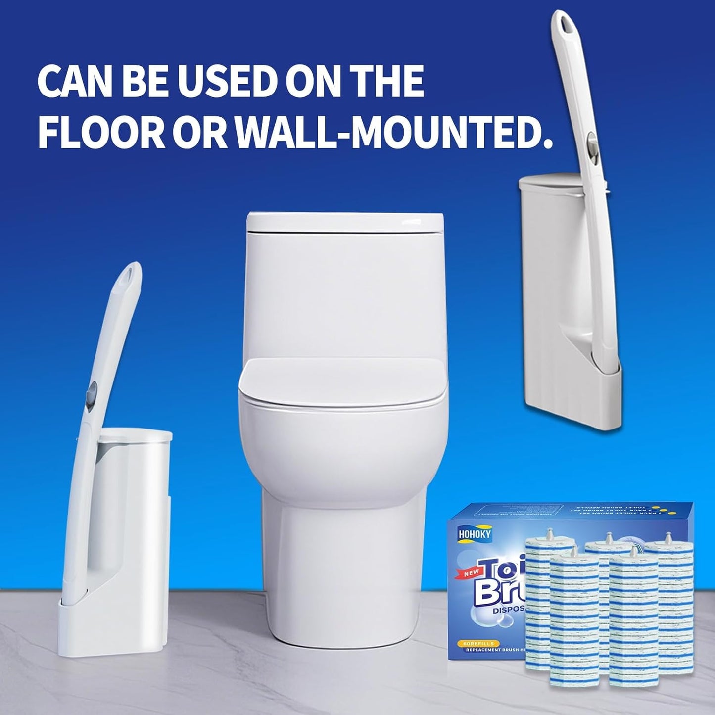 Skiennix Disposable Toilet Brush System - 50 Refill Pads & Wall-Mounted Holder | Bathroom Cleaning Kit
