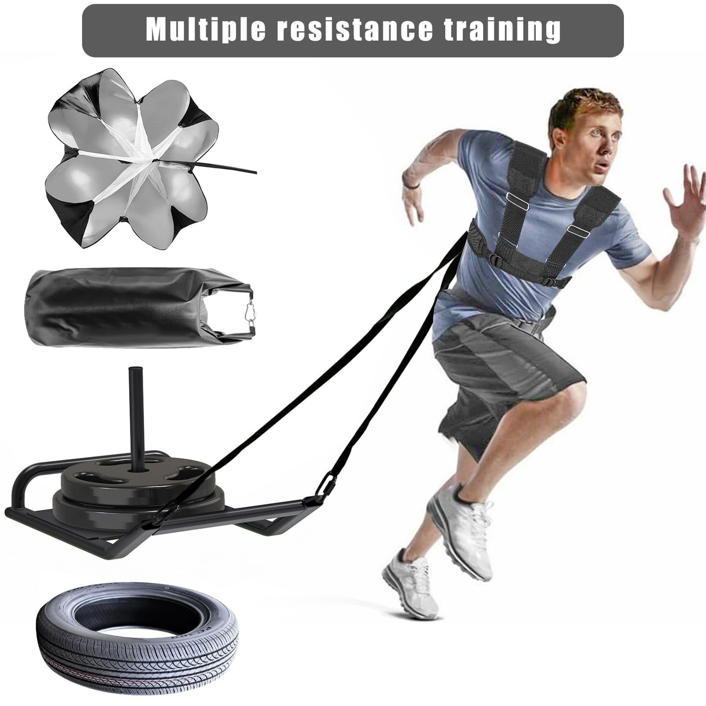 Dolibest Sled Harness for Fitness Resistance, Works with Tire, Sled and Parachute -Adjust Padded Shoulder Strap, Durable and Comfortable, Ideal for Running, Football Speed and Strength Training -Black