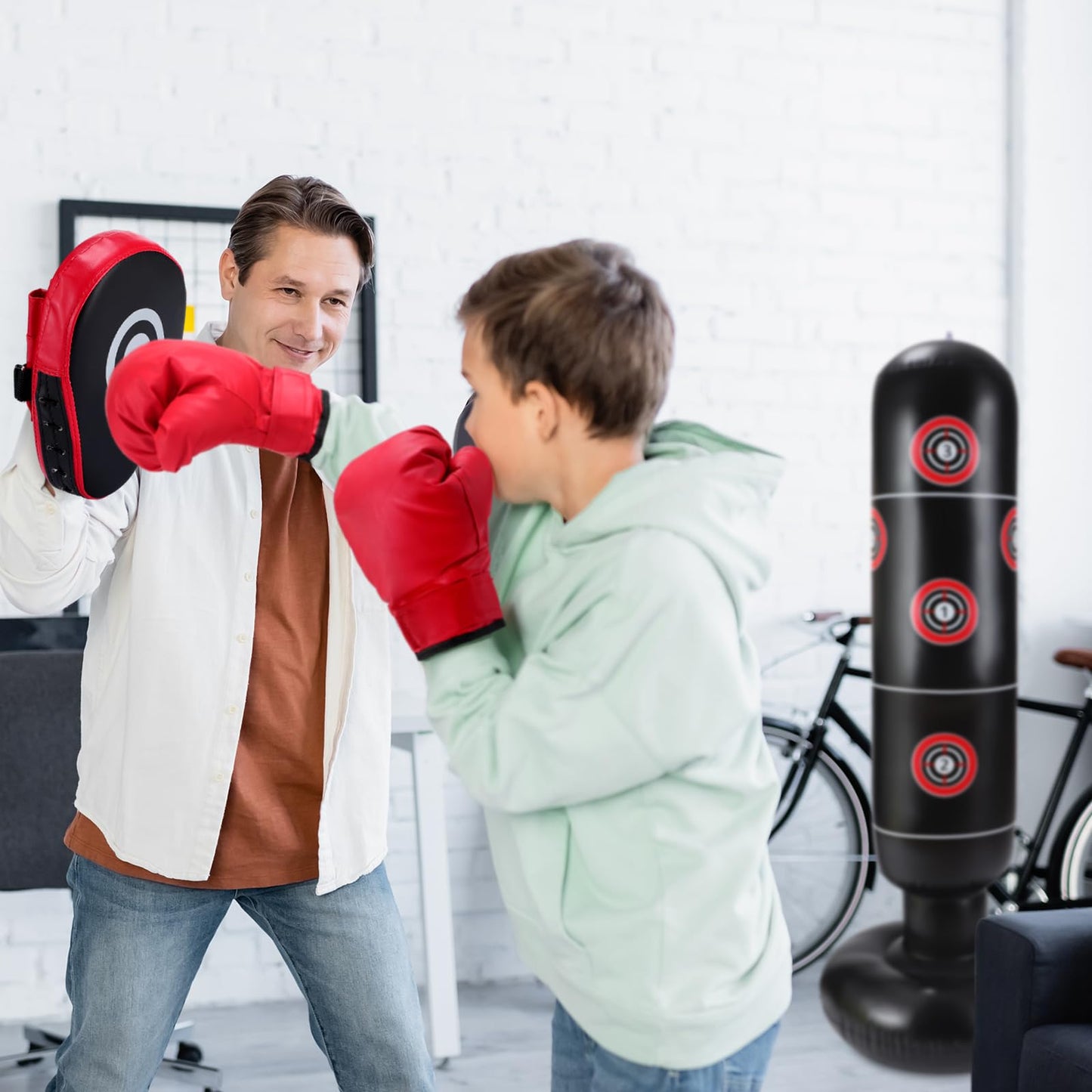 7 Pcs Kids Punching Bag Set Include Boxing Gloves, Inflatable Punching Bag, Hand Wraps, Hand Pads, Air Pump, Kids Boxing Training Set for Karate Kickboxing Taekwondo(Red)