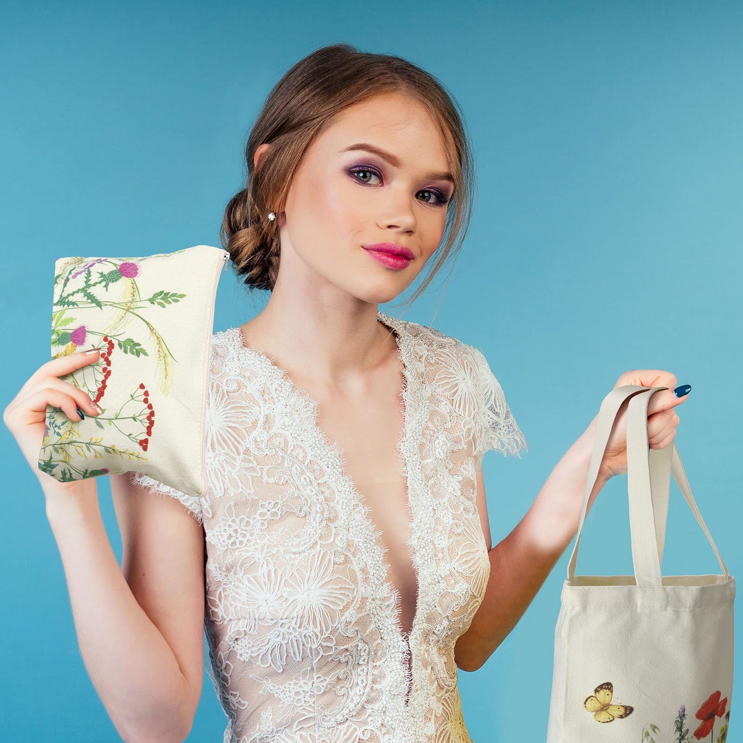 Pinkunn 8 Pcs Floral Tote Bag and Makeup Bag Set Reusable Wildflower Canvas Tote Women Gifts Bags for Graduation Birthday(Colorful)