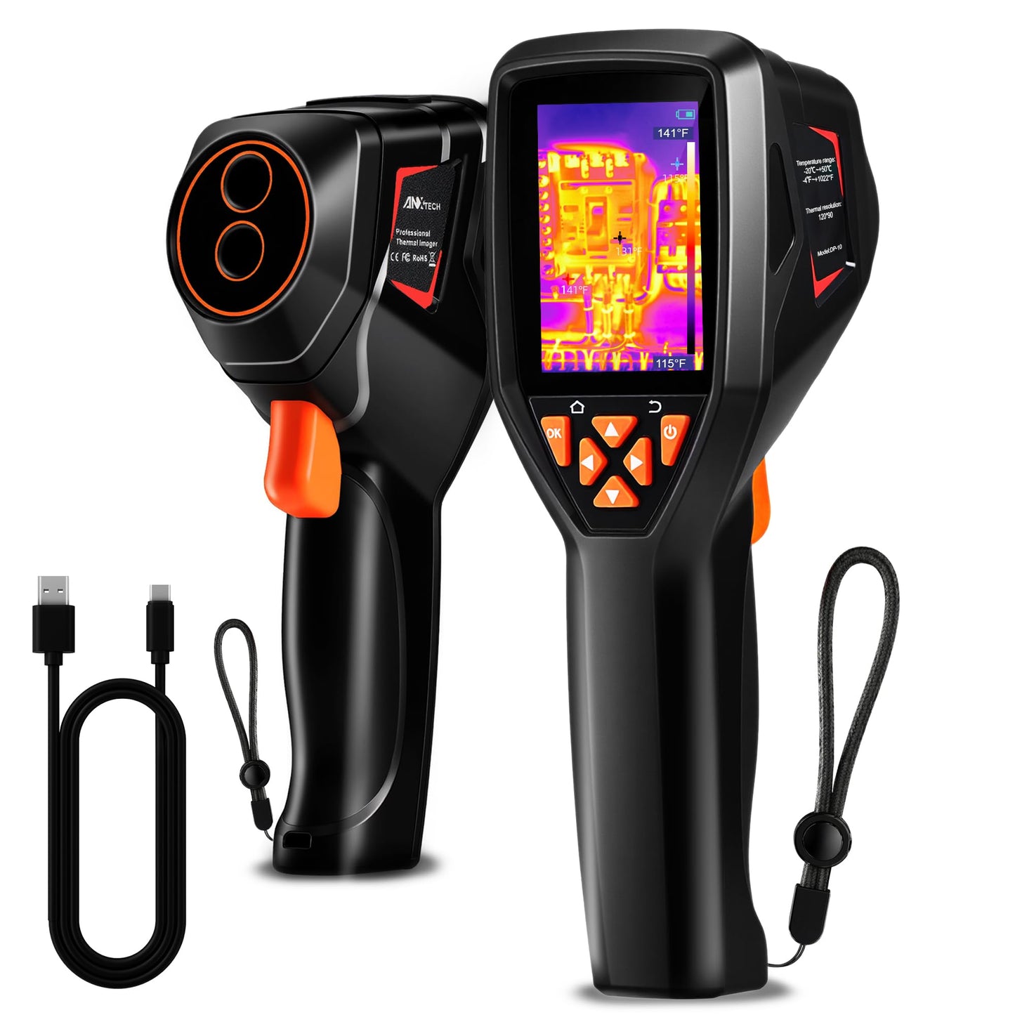 ANXTECH Handheld Thermal Imaging Camera 320×240 Super Resolution, 25HZ Refresh Rate, High/Low Temp Alarm, 8H Battery Life for Water Leak Detection, Hidden Moisture and Home Inspection