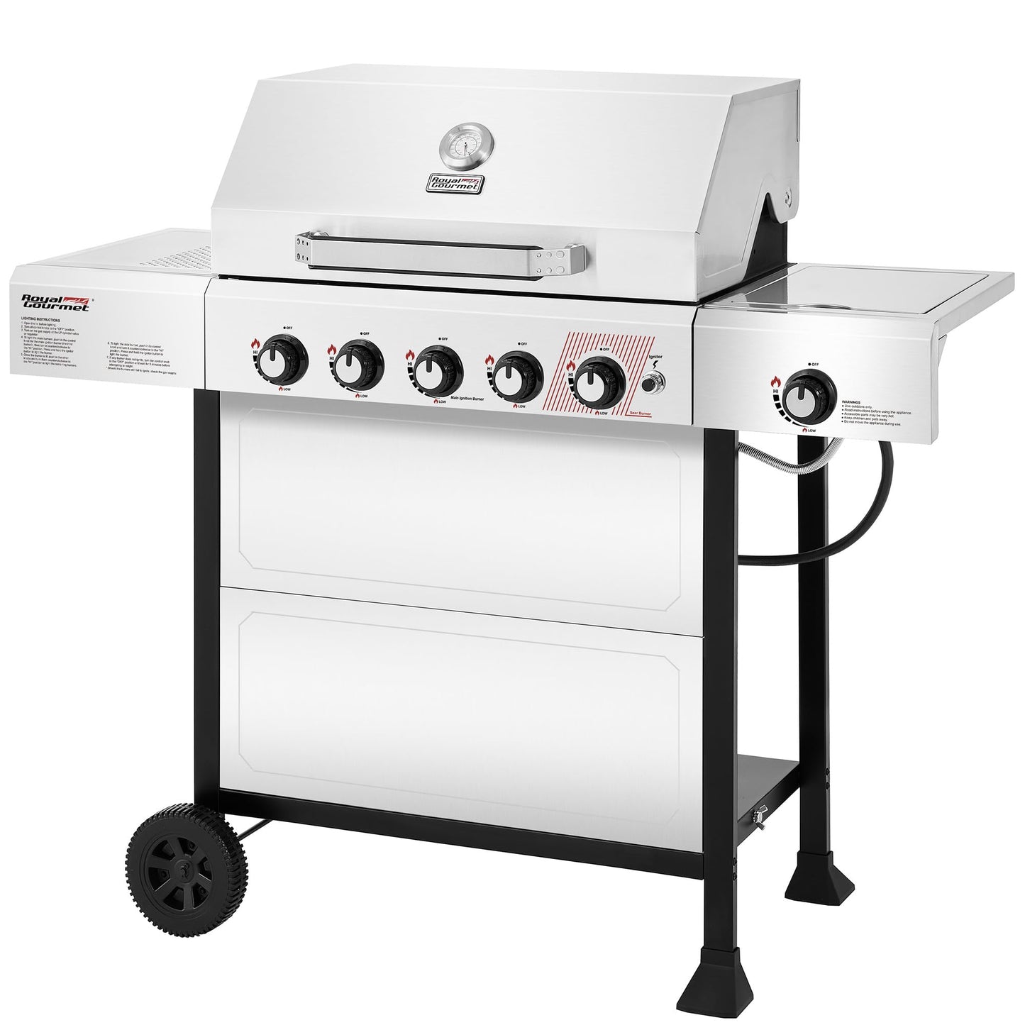 Royal Gourmet GA5401T 5-Burner BBQ Liquid Propane Gas Grill with Side Burner, Stainless Steel 61,000 BTU Output for Patio Garden Picnic Backyard Cooking, Silver