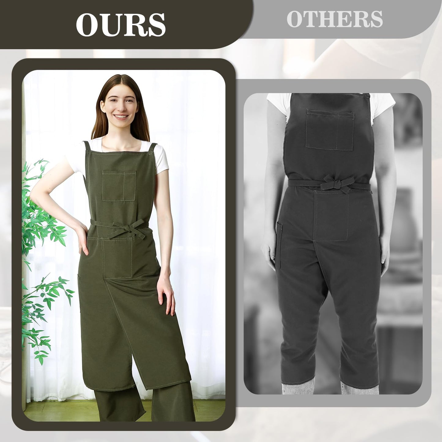 Jeyiour Split Leg Pottery Apron, 2 Layer DIY Ceramic Apron with Convertible Pants, Large Pockets Towel Loop Smock for Unisex(Green)