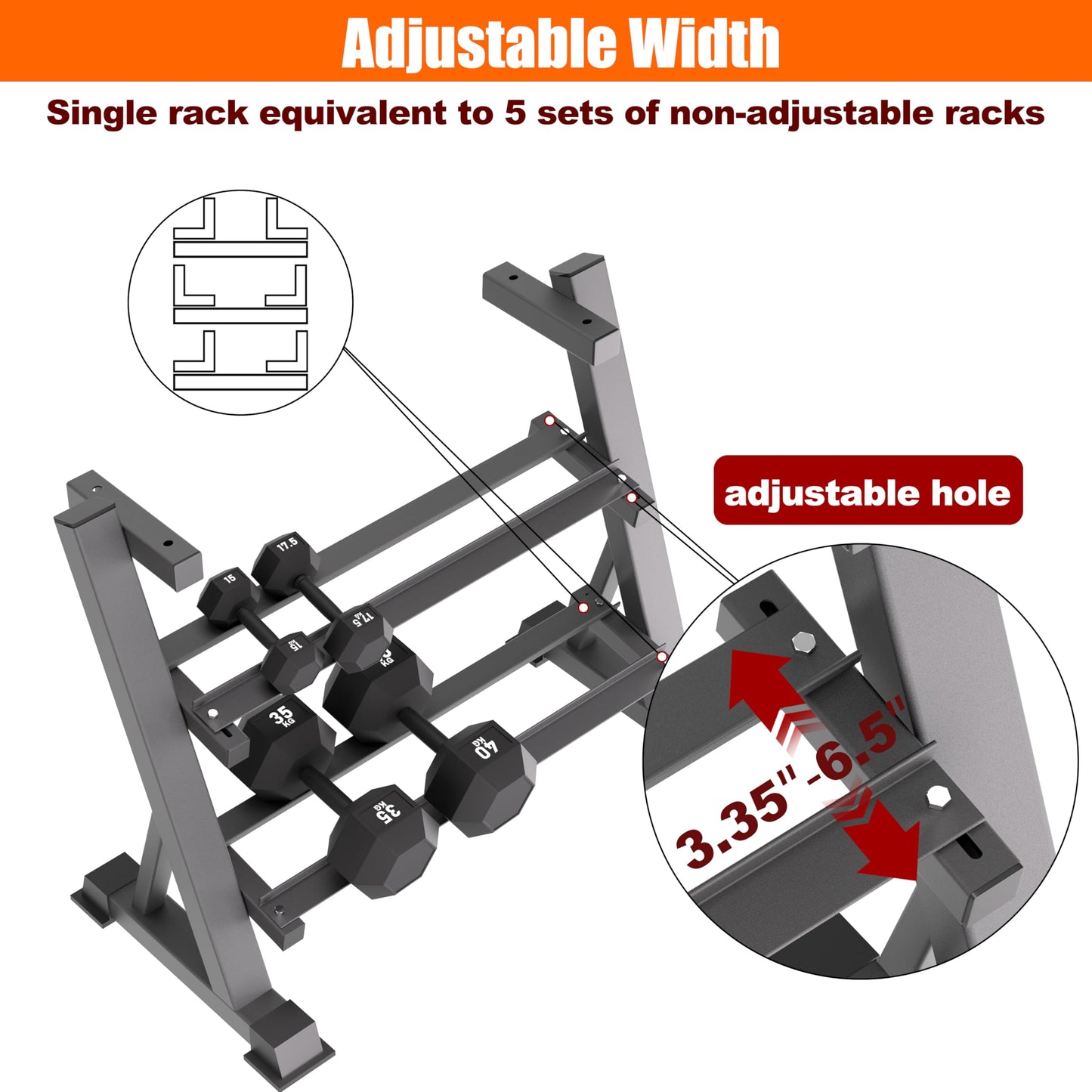 CHICAURA Heavy Duty 3 Tier Dumbbell Rack Stand, 1200LBS Weight Rack for Home Gym, Dumbbell and Kettlebell Storage with Adjustable Width, Stand Only