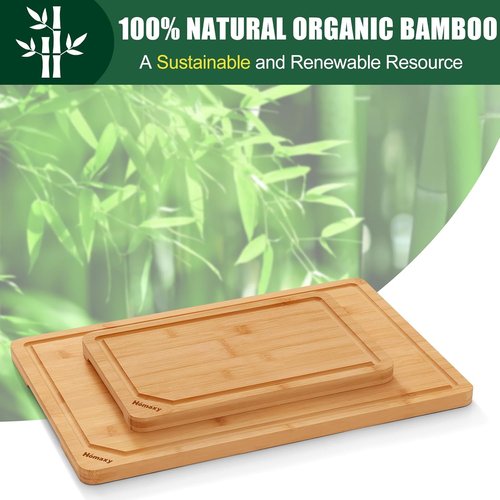 Homaxy Organic Bamboo Cutting Boards Set - 2 Wooden Boards with Juice Groove & Handles | Ideal for Meat, Fruits & Vegetables