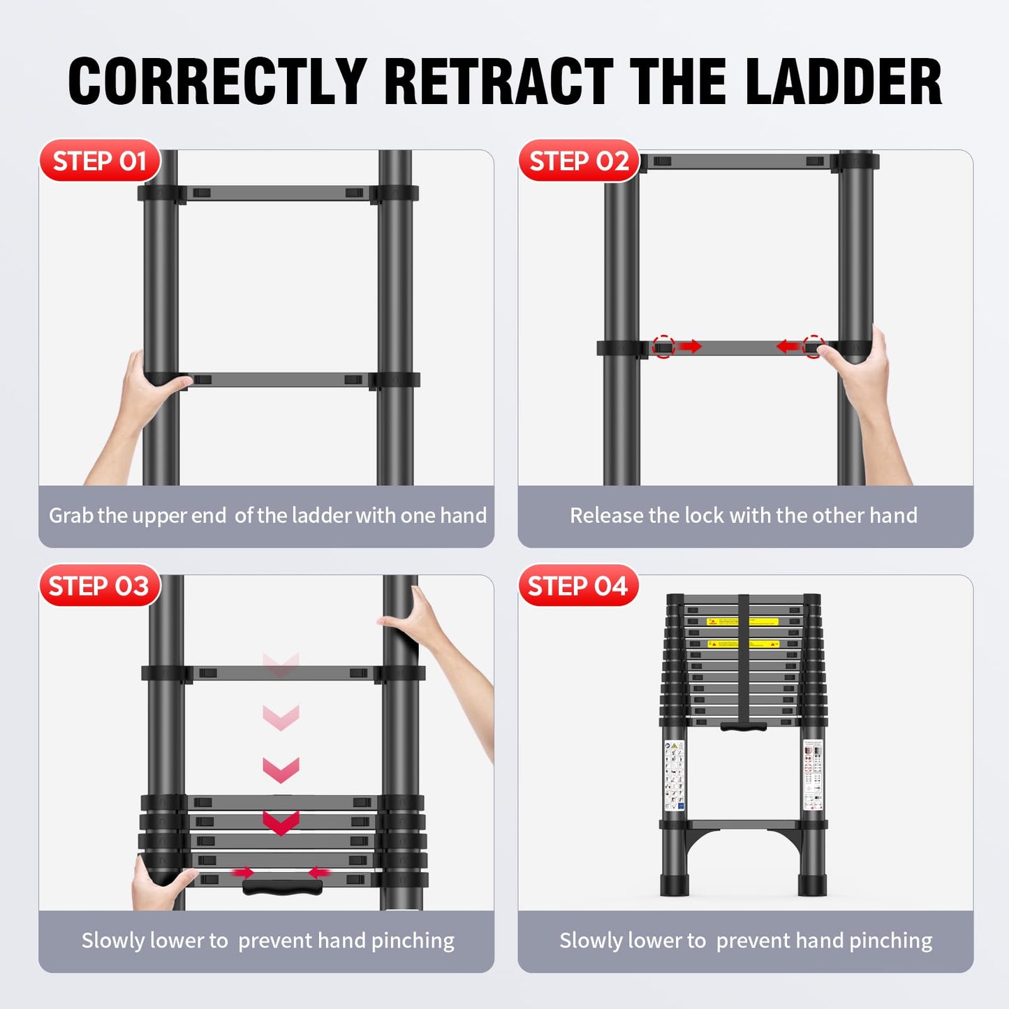 12.5FT Telescoping Ladder, 330lb Capacity Aluminum Heavy-Duty Extension Ladder with Anti-Slip Steps for Secure Attic Access, Roof, and Home Renovation Projects