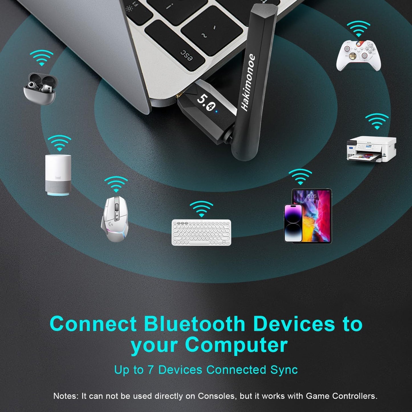 hakimonoe 5.4 11 10 8.1 7, Long Range Bluetooth Adapter for PC, USB Bluetooth Dongle Enhanced Antenna for Laptop