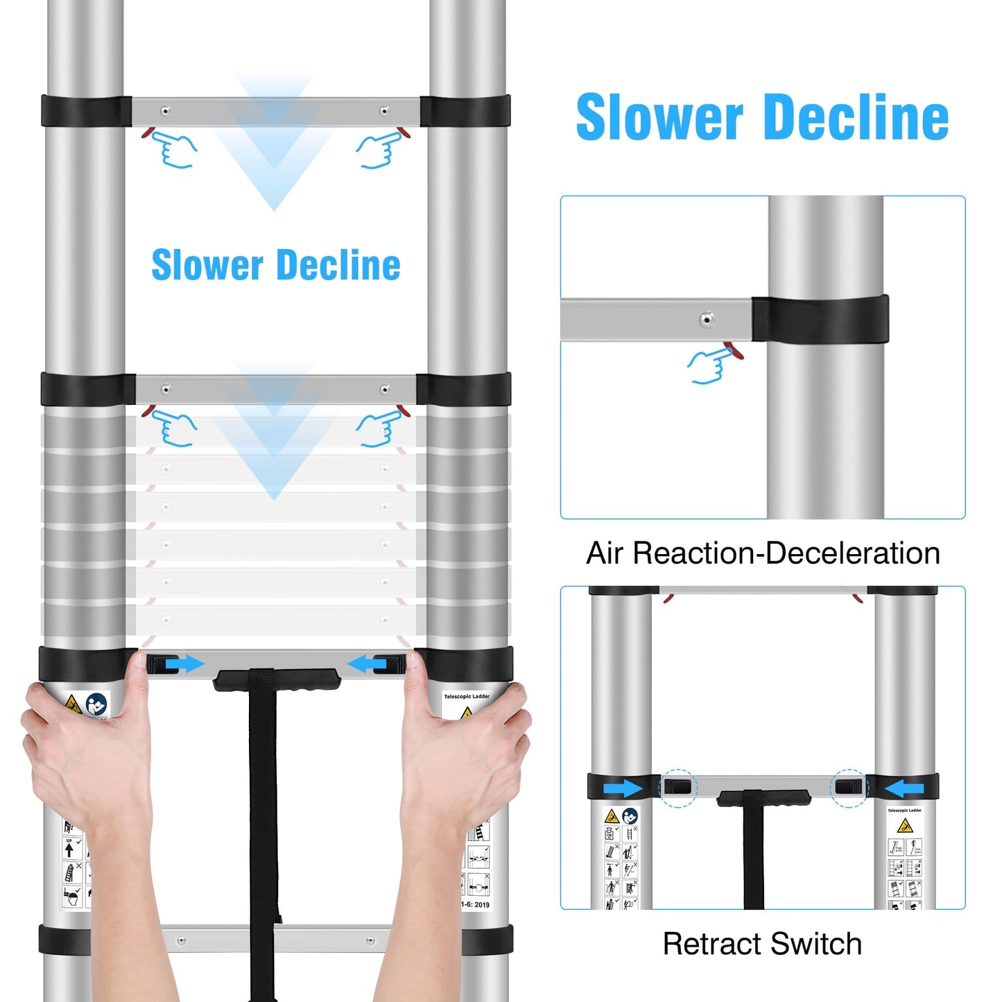 DEZEX 15.5 FT Aluminum Telescoping Ladders - One-Button Retraction Collapsible Extension Ladder for Home,RV,Attic,Lasts 330 LBS with Swivel Feet and Non-Slip Cushion