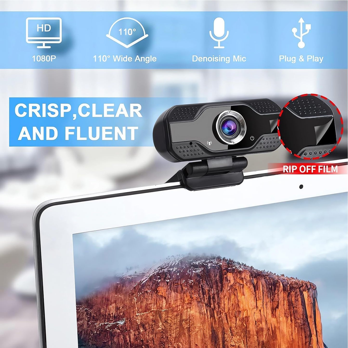 JORPETS 1080p Full HD Webcam with Privacy Shutter and Tripod, Video and Wide Angle Camera, Built-in Mic, Widescreen USB