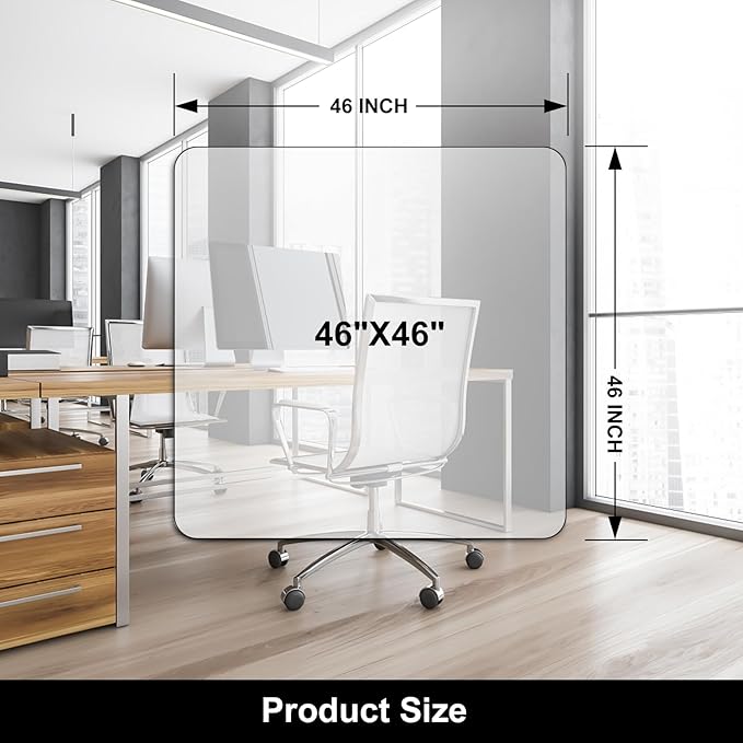 Kuyal Chair Mat for Hardwood Floor,46 x 46 inches Rectangle Desk Durable Wood/Tile Protection Mat for Rolling Chairs, Non-Studded Bottom