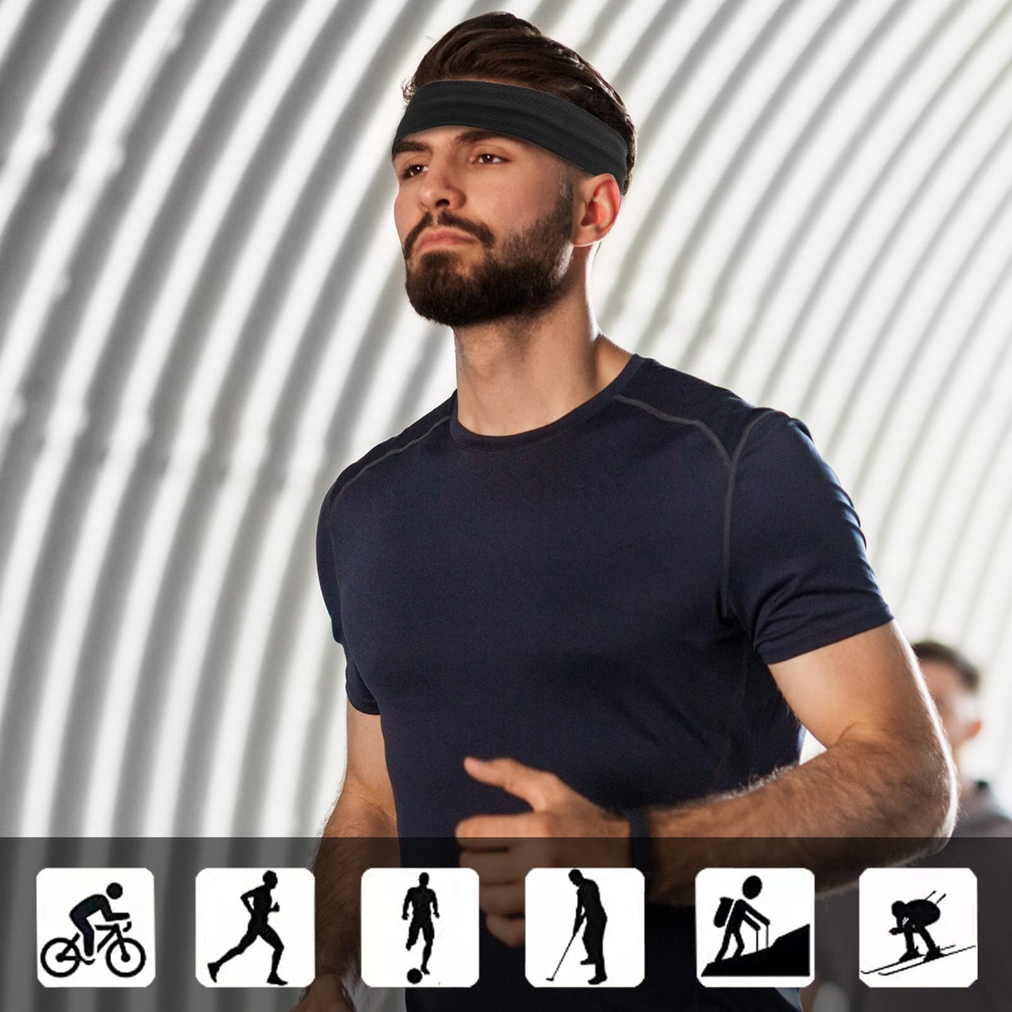 ONEYE Black Workout Headbands for Women Men Non Slip Sport Silicone Sweatbands Elastic Hair Bands Yoga Running Sports Travel Indoor Fitness Gym with 5 PCS