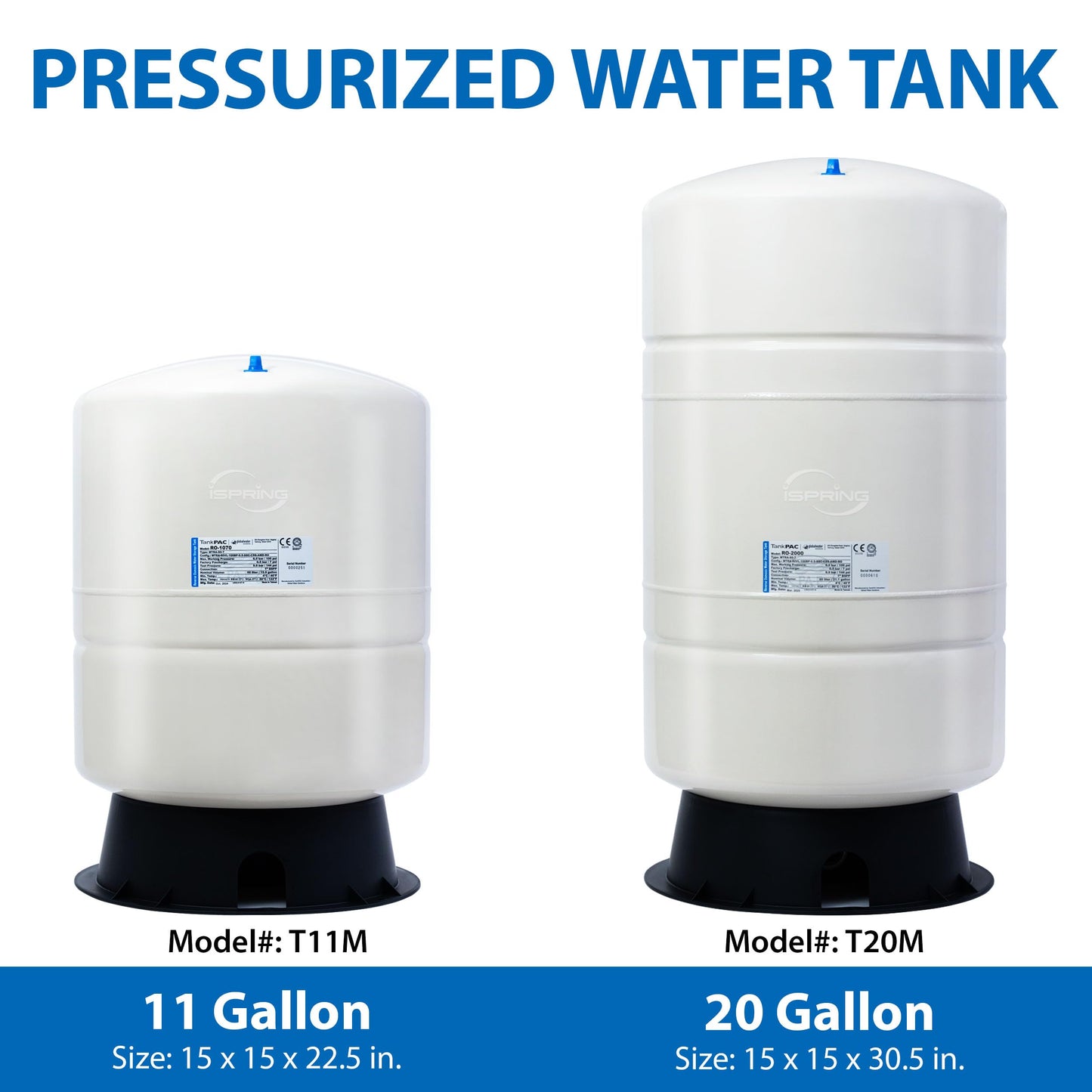 iSpring T11M 11 Gallon Pre-Pressurized Water Storage Reverse Osmosis Systems ro Tank, White