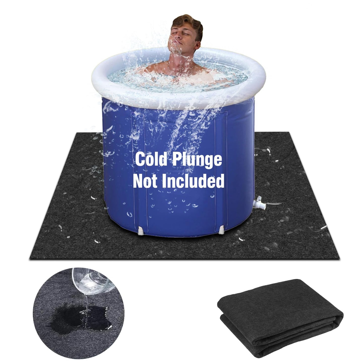 Cold Plunge Protective Floor Mat, 50"X50" Ice Bath Tub Mat Indoor Outdoor, Protector Mat for Cold Plunge Tub Ice Bath Tub, Waterproof Slip-Proof Backing, Cold Plunge Ice Bath Accessories